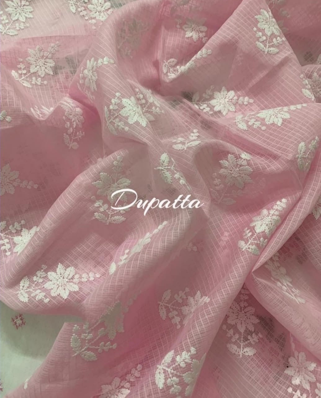 Atharva Embroidered Cotton Salwar Kameez/Embroidery Kota Dupatta Pink/Cotton Embroidery Shirt white/Cotton Chikankari Bottom- CK005