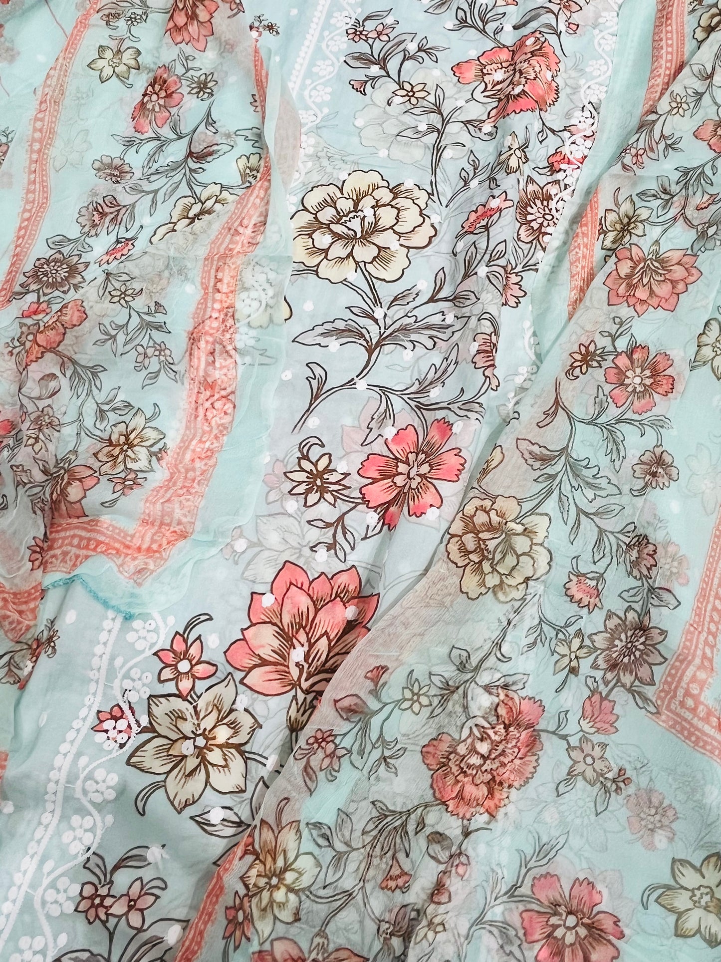 SUMMER VIBES /PURE MUL COTTON Printed Embroidered Suit COP021