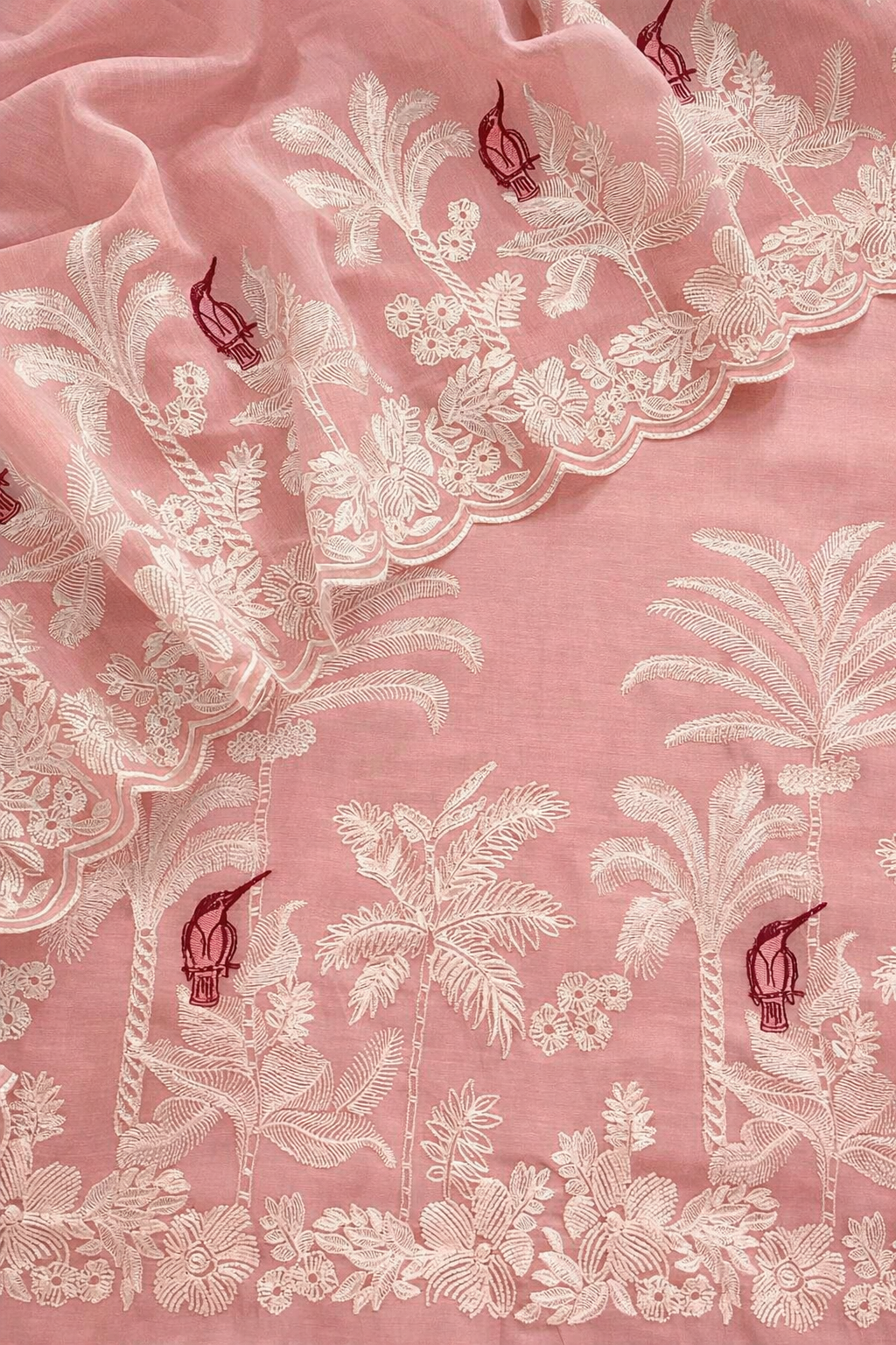 ATHARVA HERITAGE PURE CHANDERI SILK 70 GRAMS PAKISTANI SUIT FRENCH THREAD EMBROIDERED CHO0078 Powder Pink
