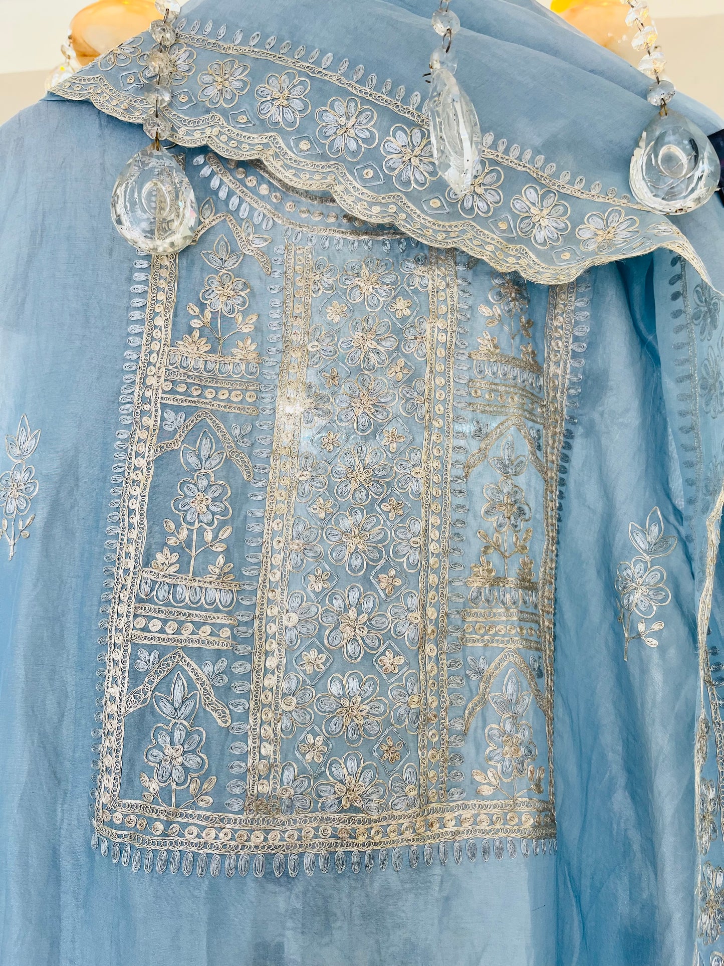 Atharva Heritage Husn ICE BLUE Handwoven TISSUE INTRICATELY HAND WOVEN /MAHARANI LUXURY TISSUE SILK SUIT MTC0025(Blue)