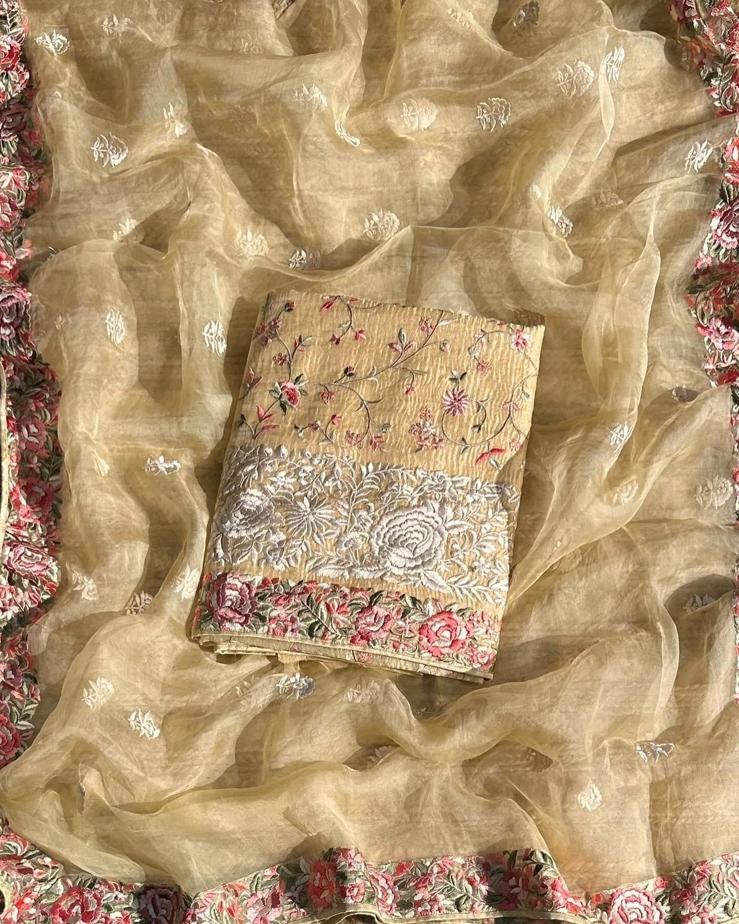 Atharva Heritage/SHEER LUXURY PARSI GARA REGAL PEACOCK MOTIFS SHEER0066I Ivory