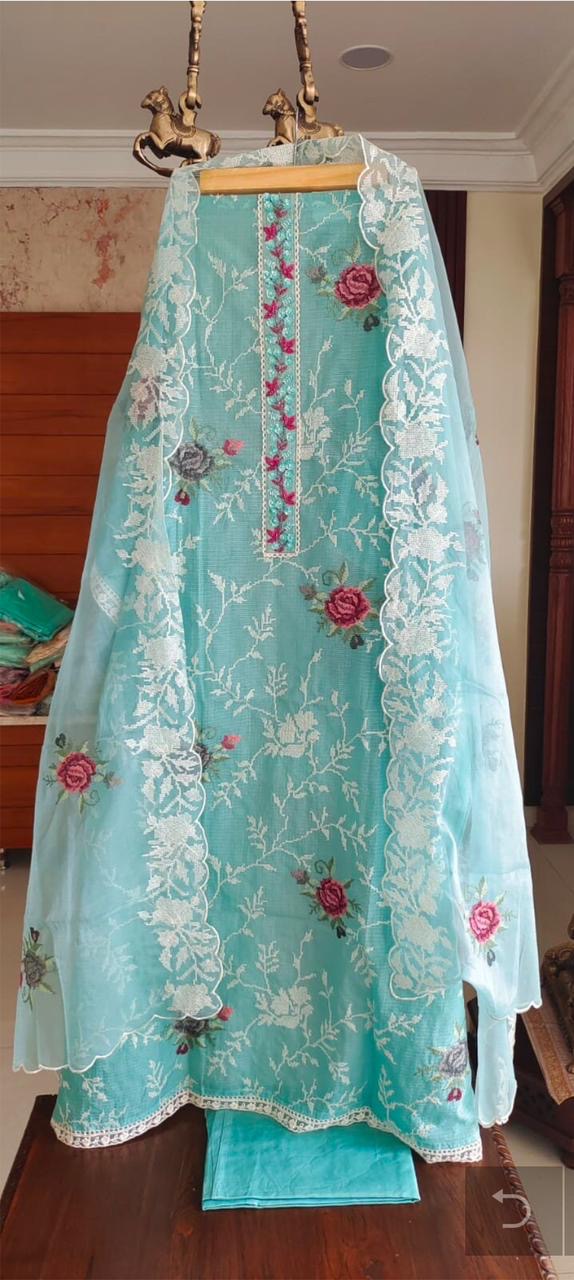 Atharva Embroidered Cotton Kota Salwar Kameez/Embroidery organza Dupatta/Cotton kota Embroidery Shirt Pink/Cotton Chikankari Bottom- KK00213