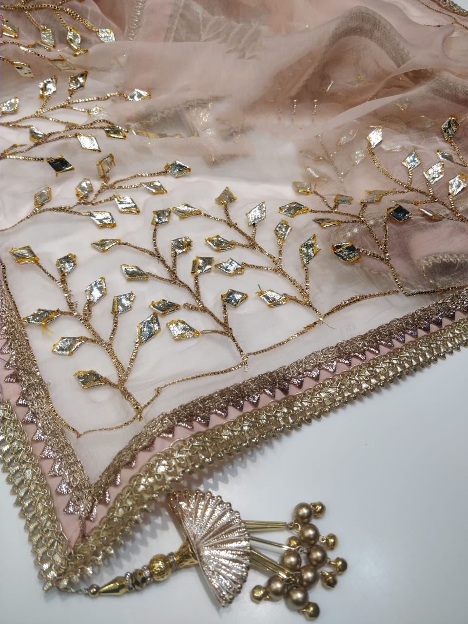 ATHARVA Hand Embroidery Salwar Kameez /Chiffon Dupatta With Stunning Gota & Trim/Custom Stitch Unstitch/Gift/Patiala/Anarkali/Churridar/CH17317 Peach