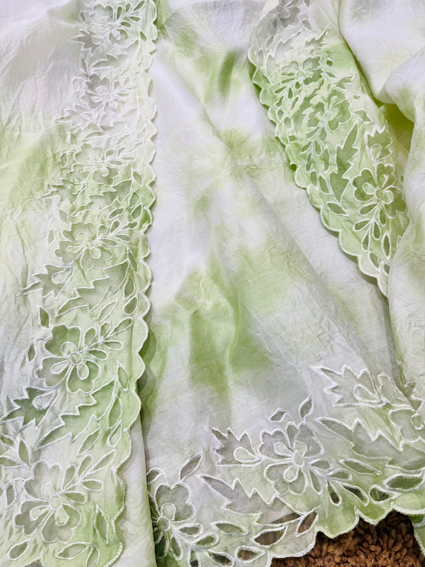 ATHARVA Hand Applique /Cutwork Embroidery Salwar Kameez/pure Chanderi Silk Ombre Shirt & Dupatta/Santoon Bottom/Custom Stitch Unstitch/Plazo/Pant/ CUT8065 Green