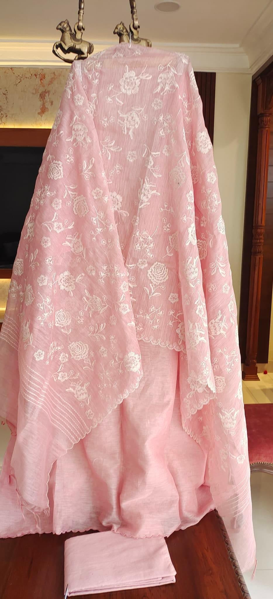 Atharva Heritage/ PURE Handwoven CHANDER SILK PARSI GARA/APPLIQUE SUIT CH54210(B)