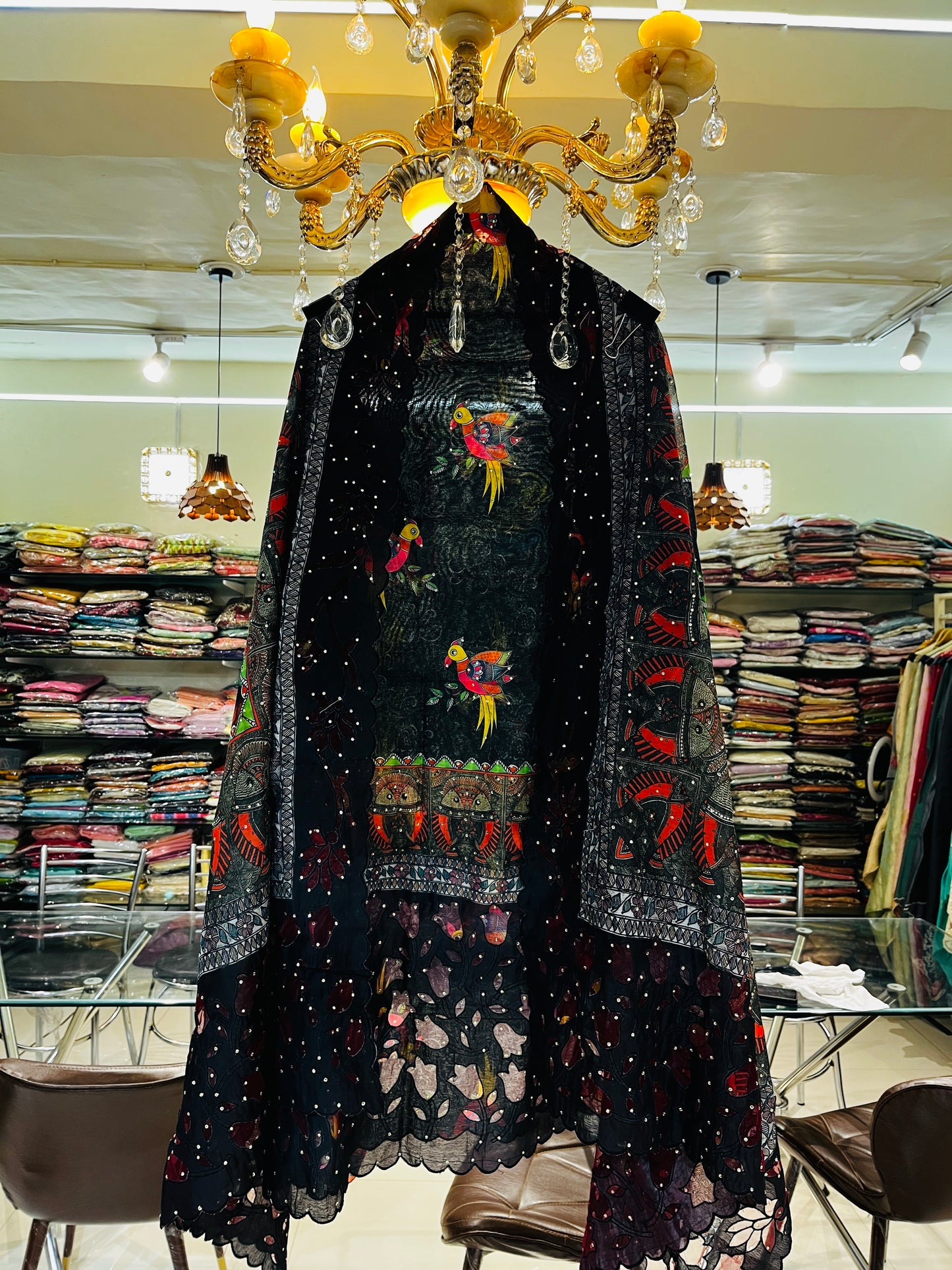 Atharva Pure Handloom CHANDERI Silk Digital Printed Cutwork SUIT CH17518(A)