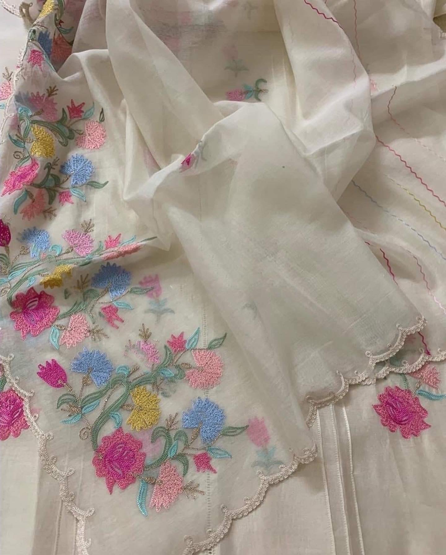 PURE CHANDERI SILK KASHMIRI AARI SUIT CH5439 Ivory