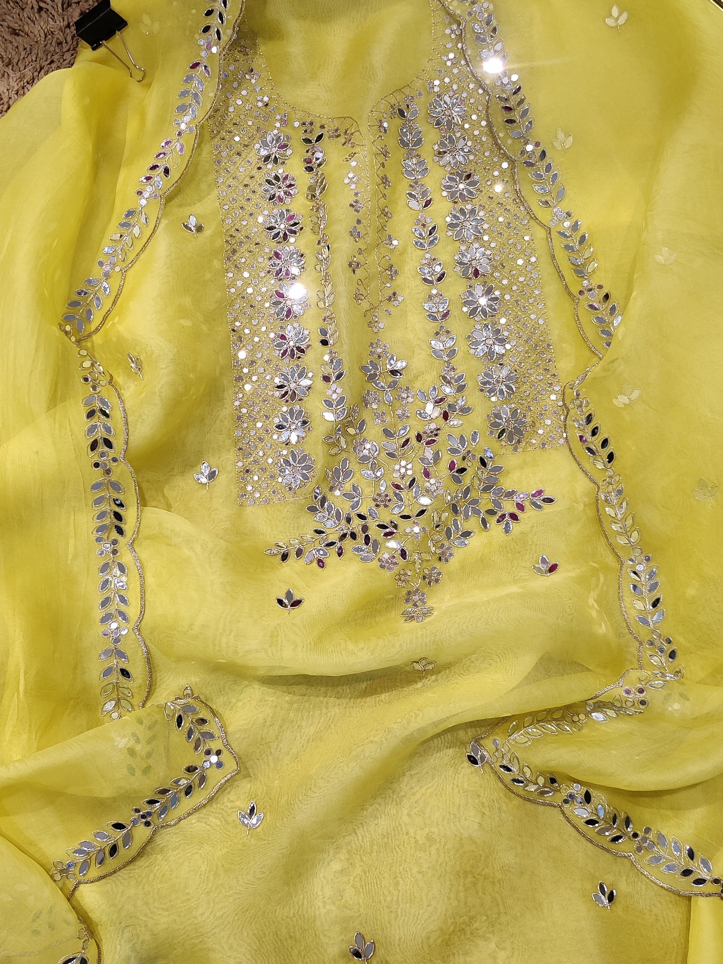 SHEER LUXURY HAND MIRROR EMB SUIT SHEER0027(B) Yellow