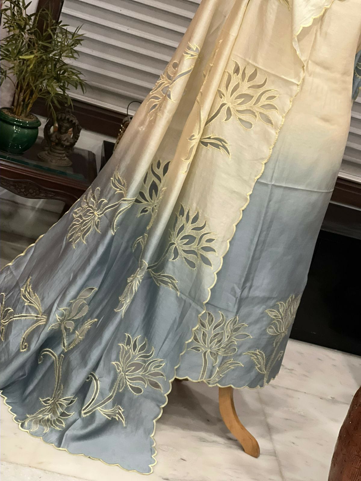 ATHARVA Applique Embroidery Salwar Kameez/Chanderi Cut-Work Shirt & Dupatta/Santoon Bottom/Custom Stitch Unstitch/Plazo/Pant/CUT8126(B)