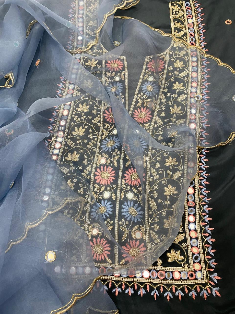 Atharva Heritage stunning Crepe Silk 80 Gram Kurta with Pure Silk Organza Hand Embroidered Dupatta SG0052