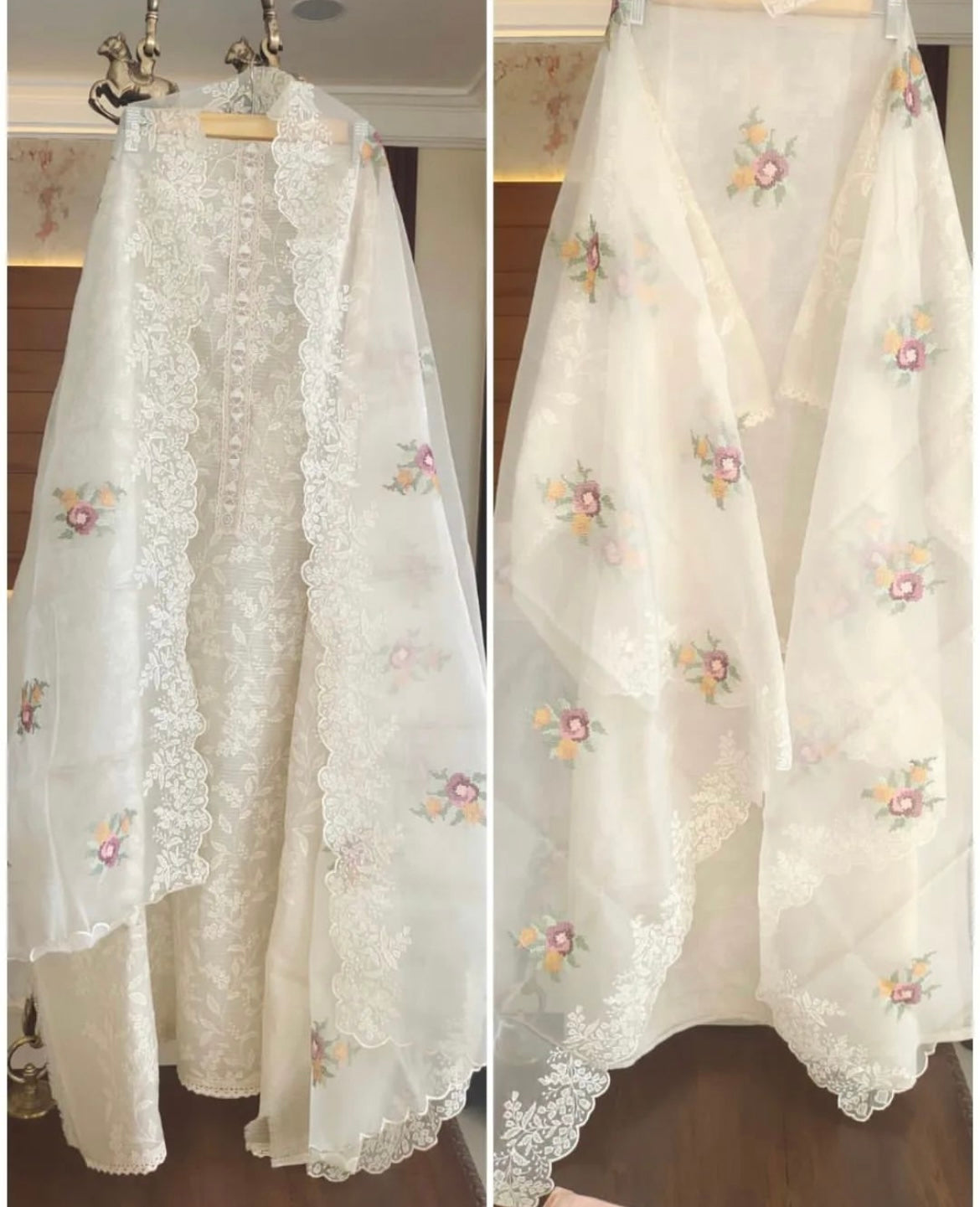 Atharva Embroidered Cotton Kota Salwar Kameez/Embroidery organza Dupatta/Cotton kota Embroidery Shirt Pink/Cotton Chikankari Bottom- KK002