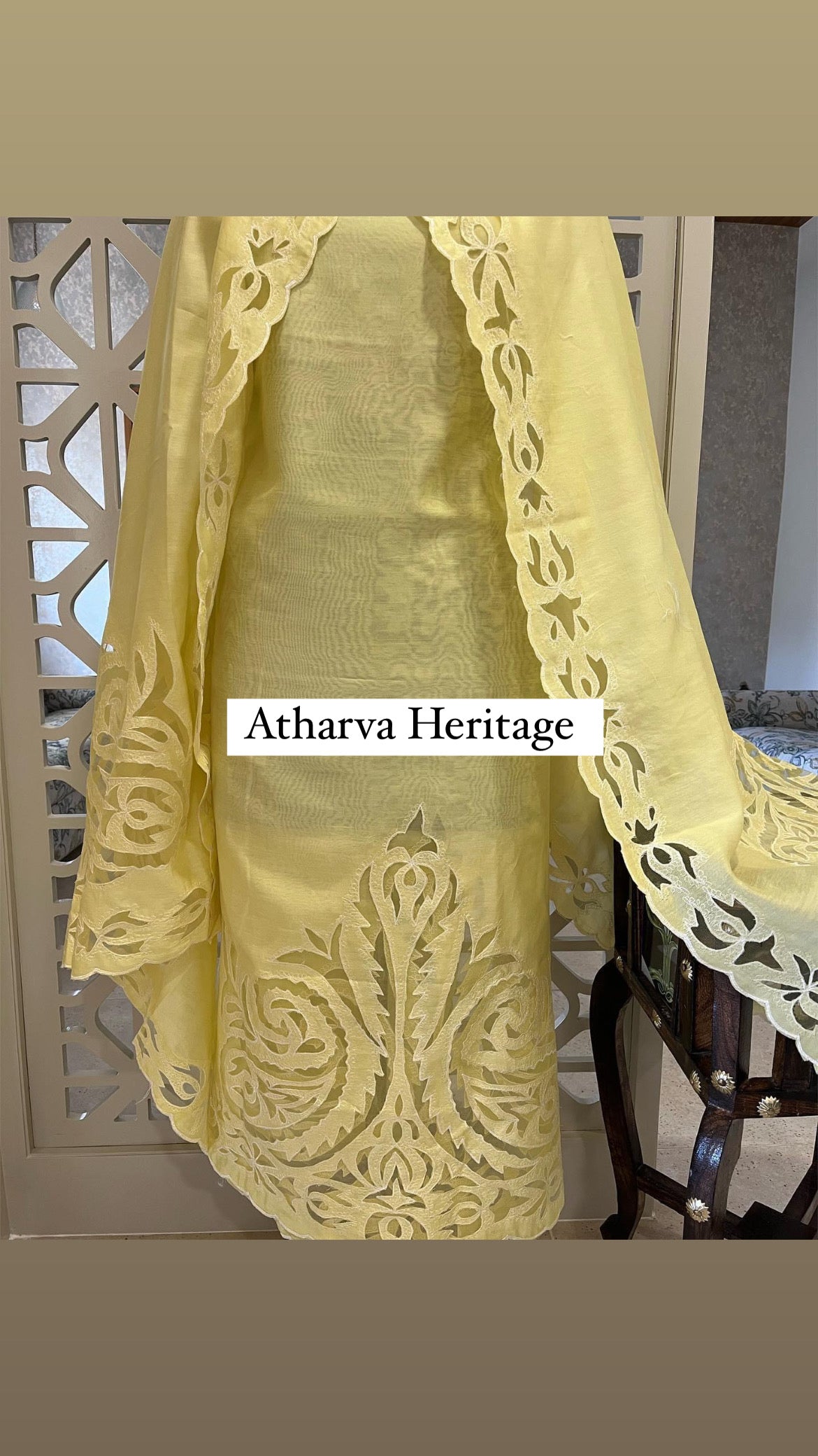 ATHARVA Hand Applique /Cutwork Embroidery Salwar Kameez/Chanderi Silk 70 Gram Cut-Work Shirt & Dupatta/Santoon Bottom/Custom Stitch Unstitch/Plazo/Pant/ CUT8044(B)