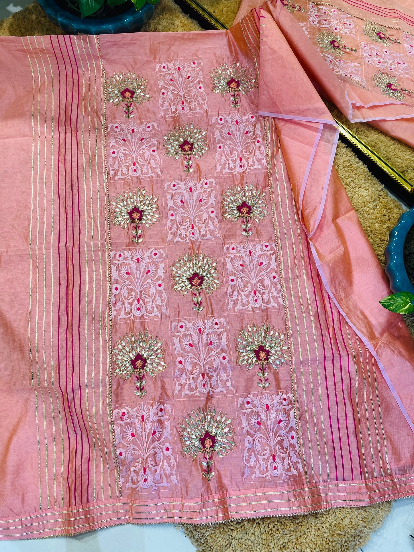 ATHARVA Hand Embroidery Salwar Kameez/Chanderi Ladies Suit/Bandhani Silk Dupatta/Stones/Custom Stitch Unstitch/Embroidery Potli/Gift/CH16773