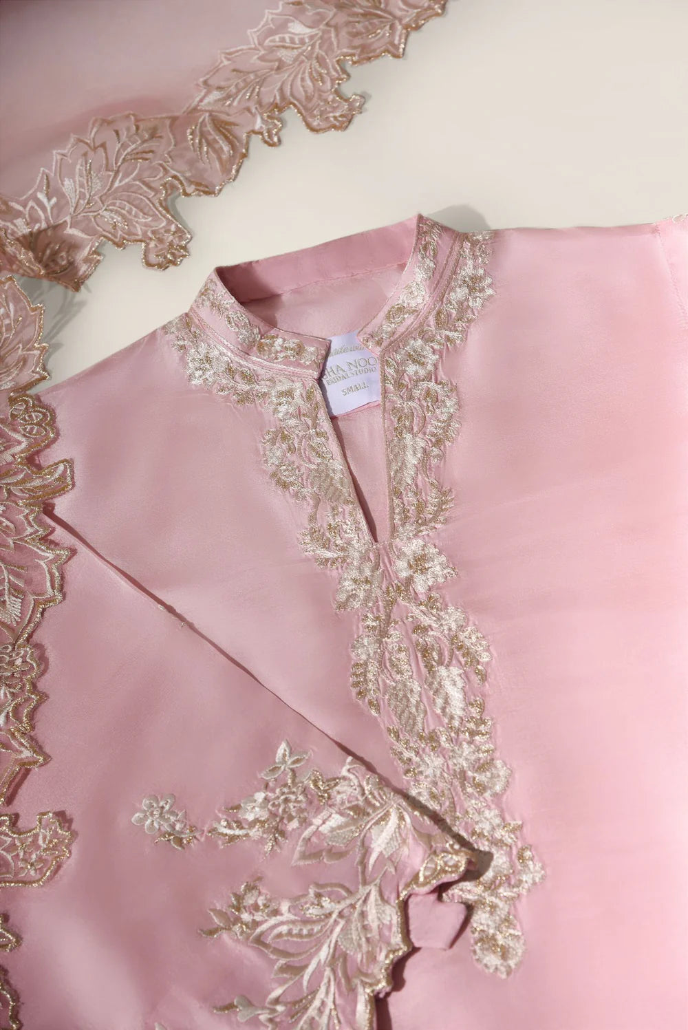 "Enchanting Elegance: Pure Silk Pakistani Suits Adorned with Exquisite Parsi Embroidery MS003 Powder Pink