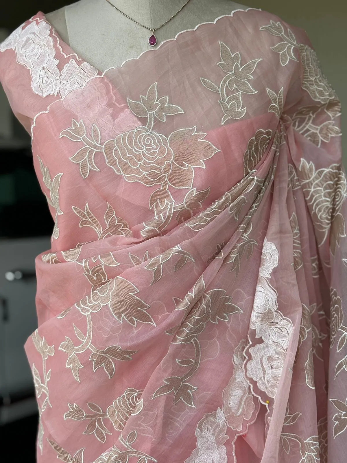 Atharva Heritage Sheer Luxury Pure Silk Organza Hand Applique With Pure Crush Tissue Saree SLHACT176