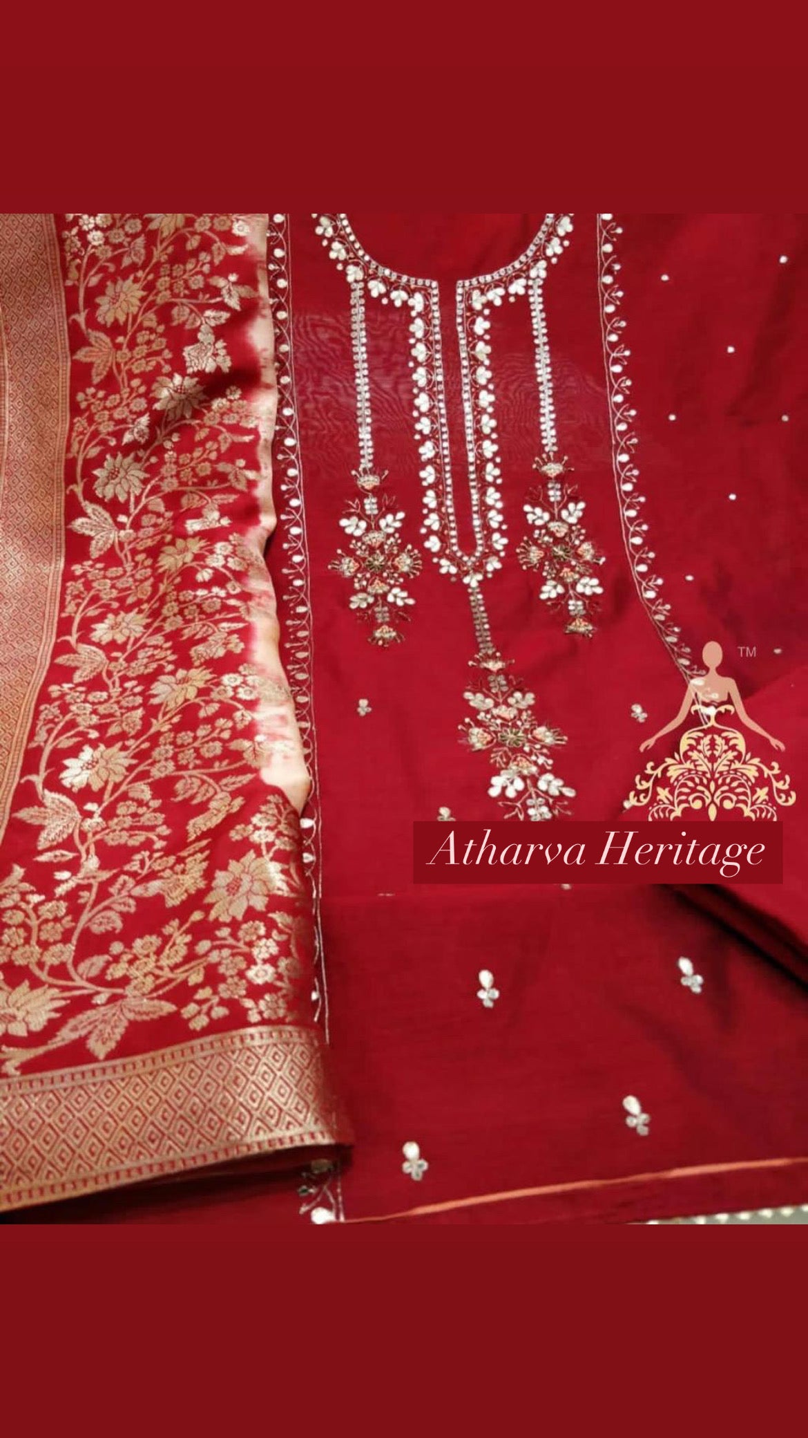 ATHARVA Hand Embroidery Salwar Kameez/Chanderi Ladies Suit/Banarsi Silk Dupatta/Stones/Custom Stitch Unstitch/Embroidery Potli/Gift/CH16769