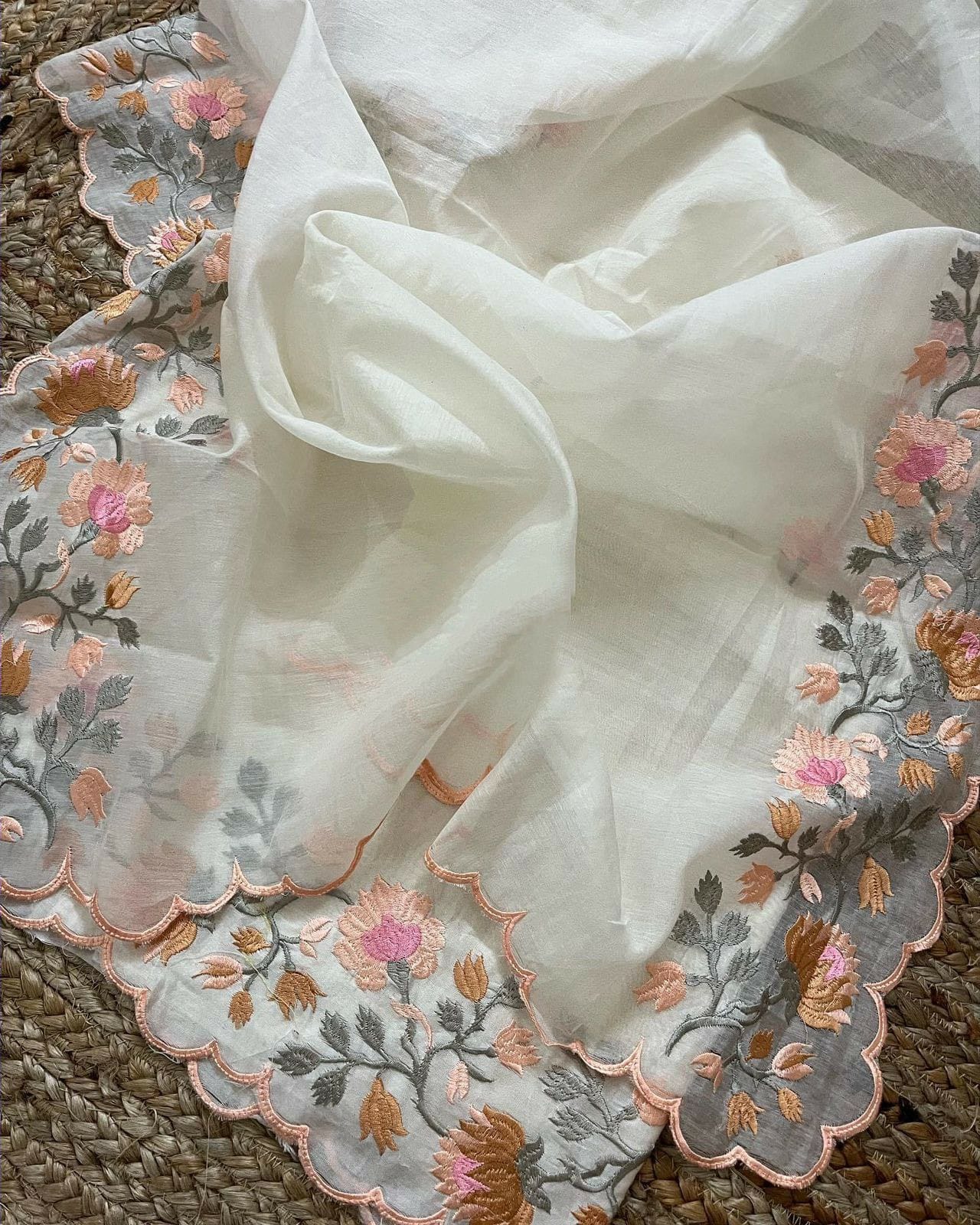 PURE MUL CHANDERI PARSI GARA UNSTITCHED SUIT CH5420 Ivory