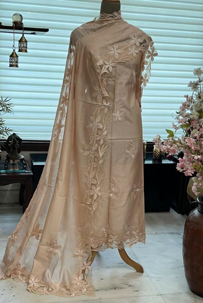 ATHARVA Hand Embroidery Salwar Kameez/Chanderi Appliqué -Work Shirt & Dupatta/Santoon Bottom/Custom Stitch Unstitch/Plazo/Pant/CUT8030