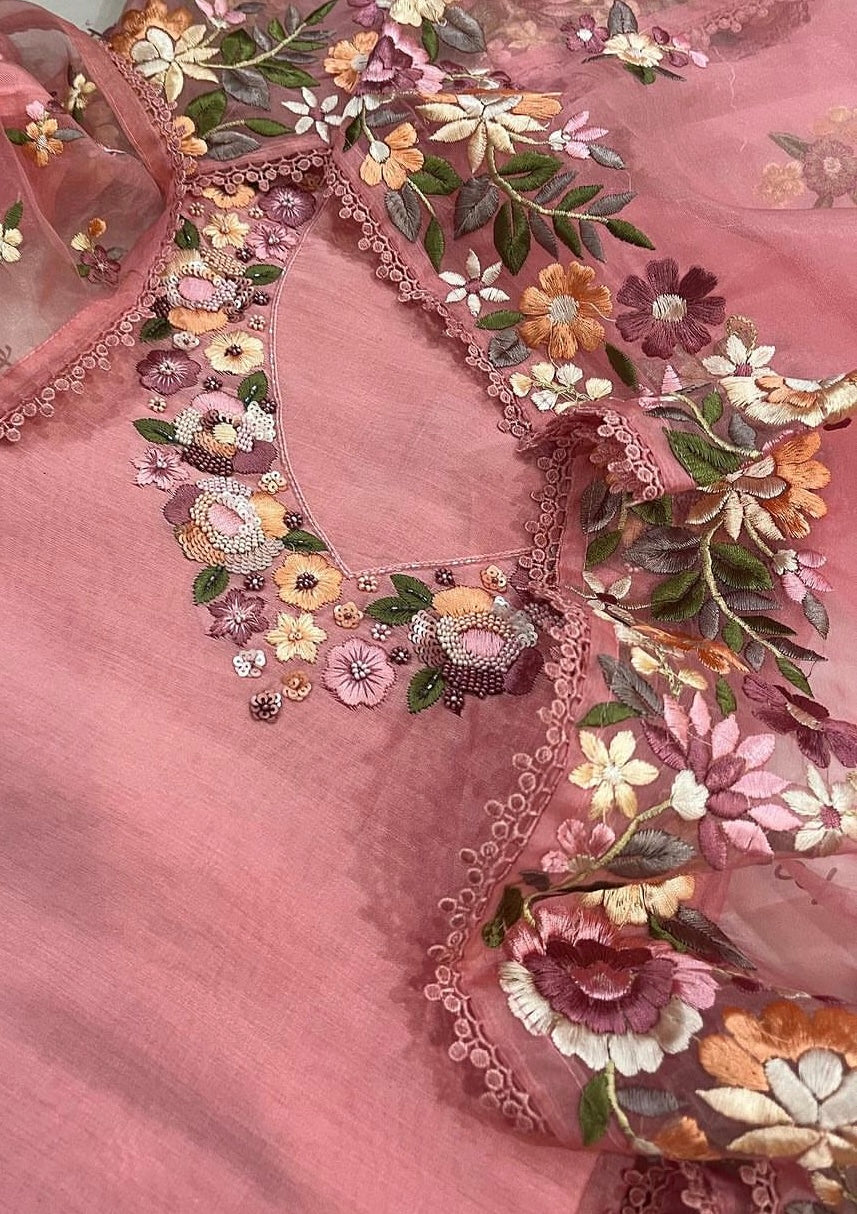 PURE CHANDERI SILK AND ORGANZA EDITS CHO001P Peach