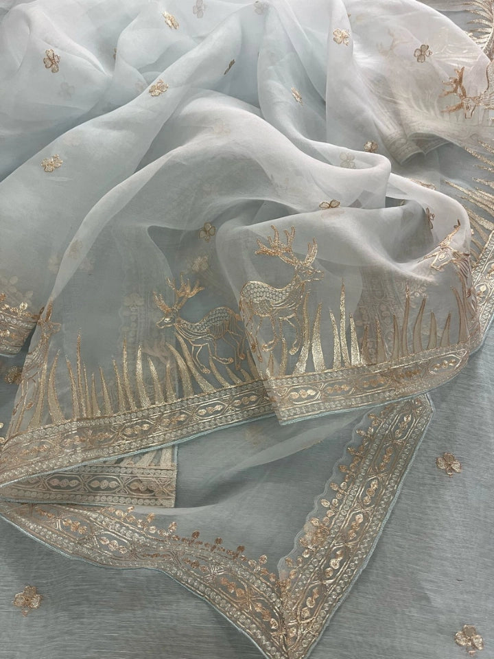 Atharva Heritage Sheer Luxury Pure Silk Organza Kurta and Pure Silk Organza Dupatta Tilla Pitta Embroidered Suit SOTPV181