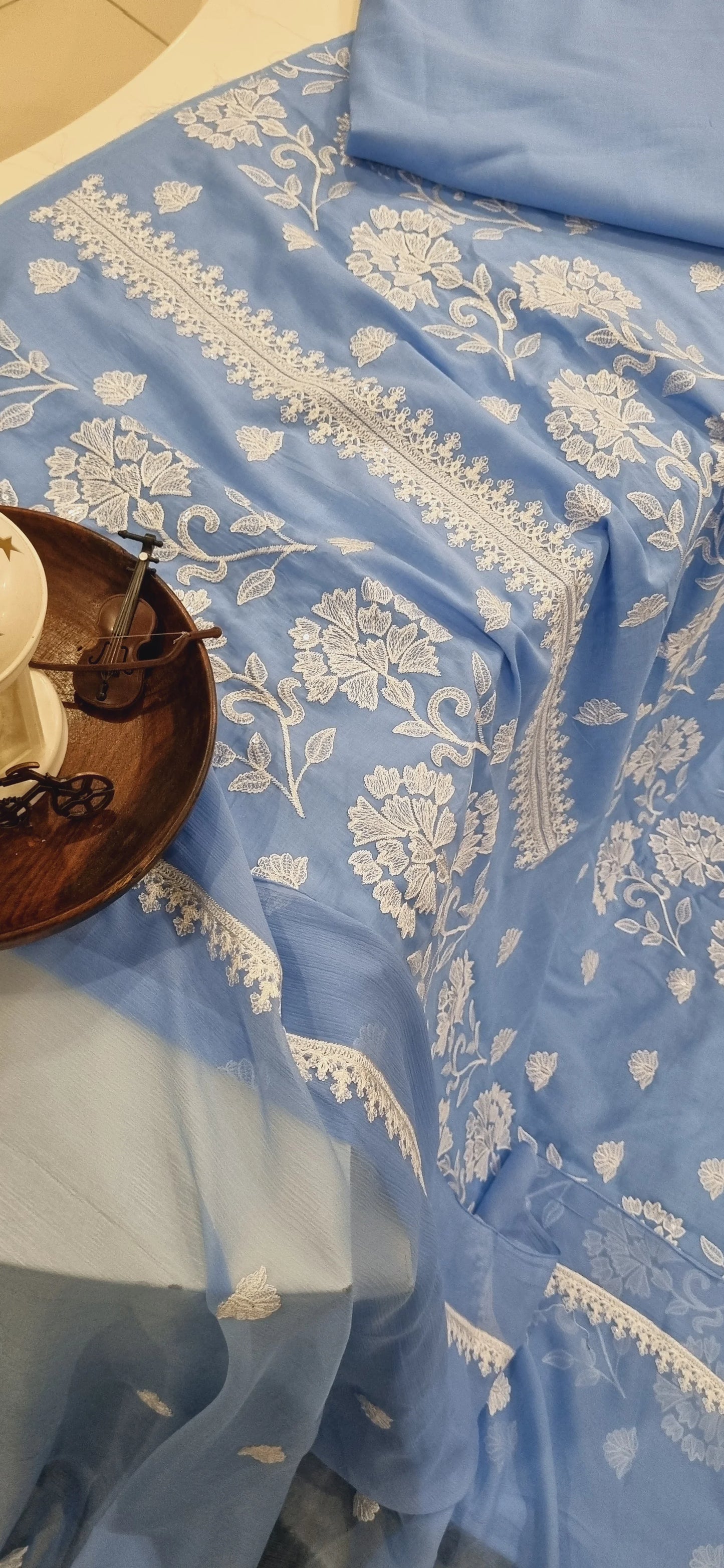 Pure Mul Chanderi Kurta/Pure Chiffon Dupatta / French Thread Embroidered SUIT CHO00160 Denim Color