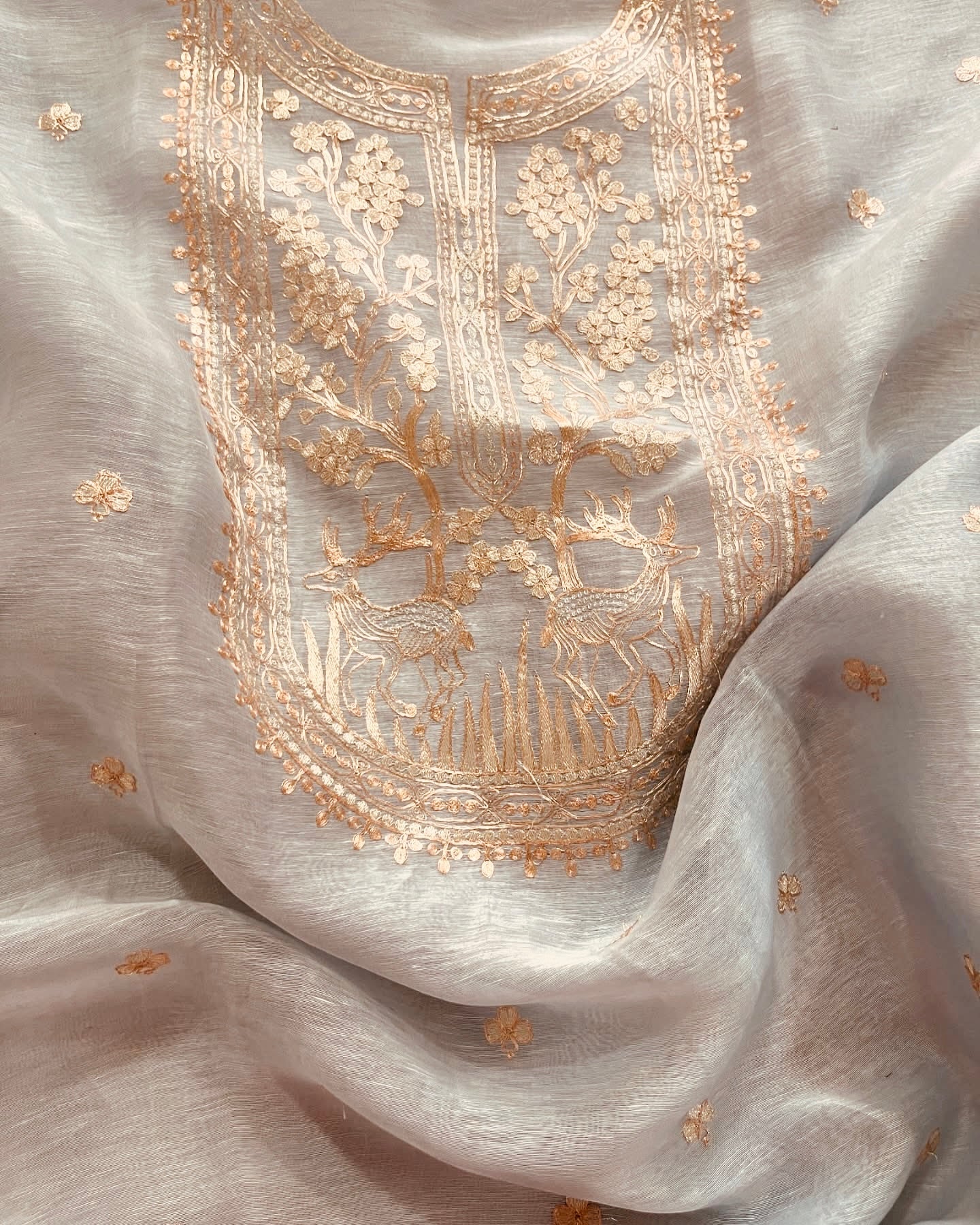 MAHARANI LUXURY CHANDERI SILK 70 GRAMS KURTA /PURE SILK ORGANZA DUPATTA PITA EMBROIDERY SUIT MCCH0017 Ivory