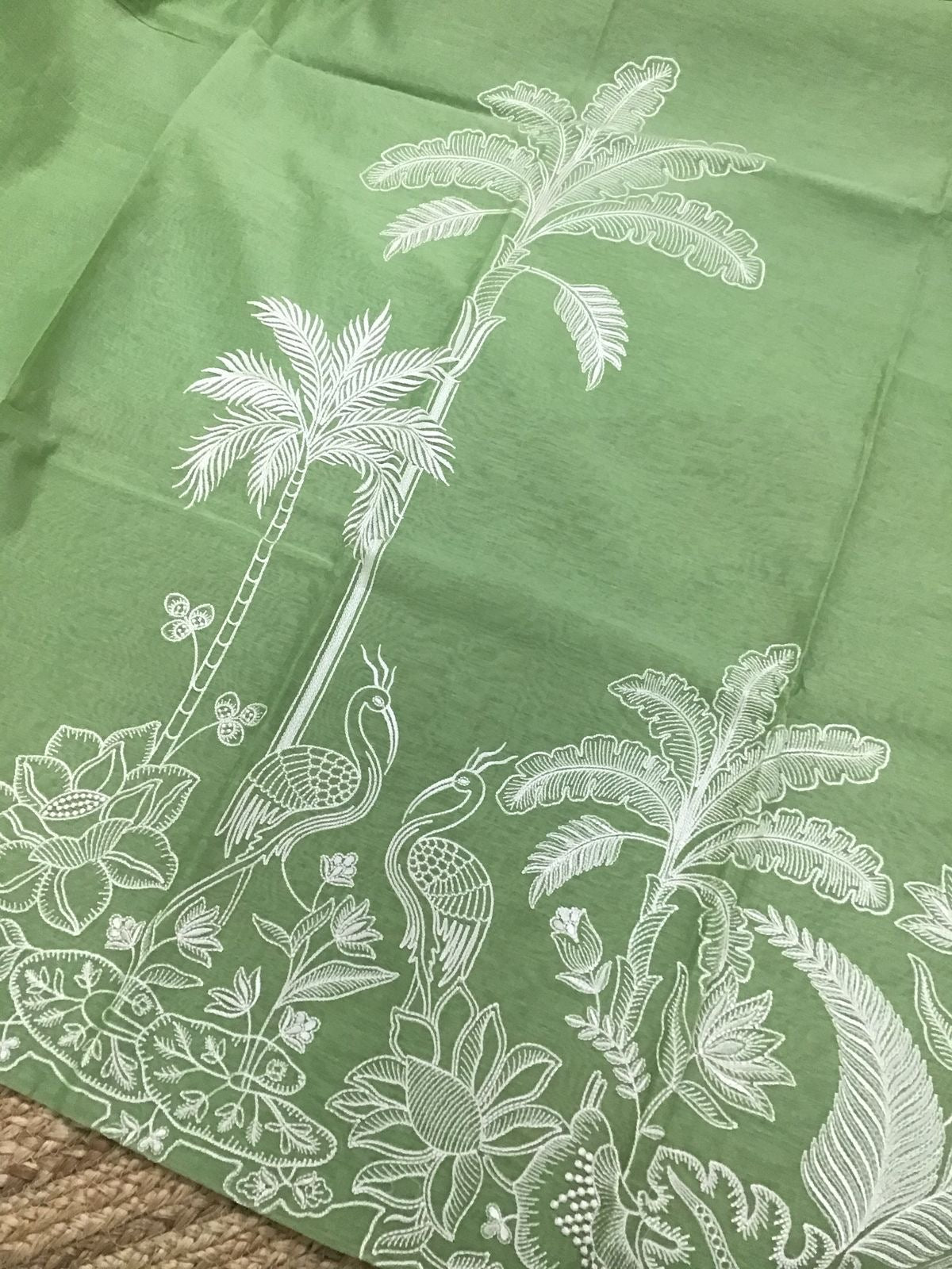 PURE MUL CHANDERI kurta AND Dupatta PARSI GARA UNSTITCHED SUIT CH54237G Green
