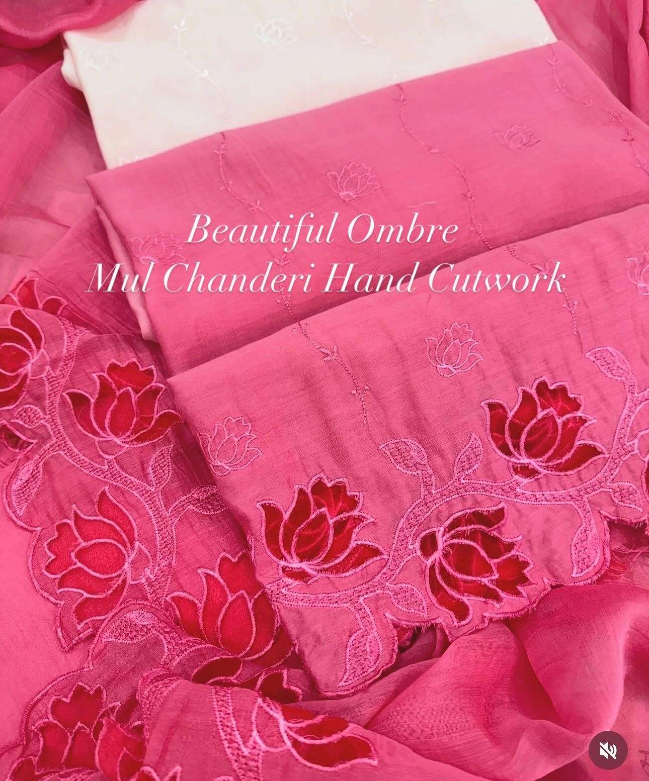 Atharva Heritage/Pure Mul Chanderi Shirt & Dupatta/ Hand Applique/Cutwork with Thread Embroidery/Cotton Silk Bottom/CUT80388