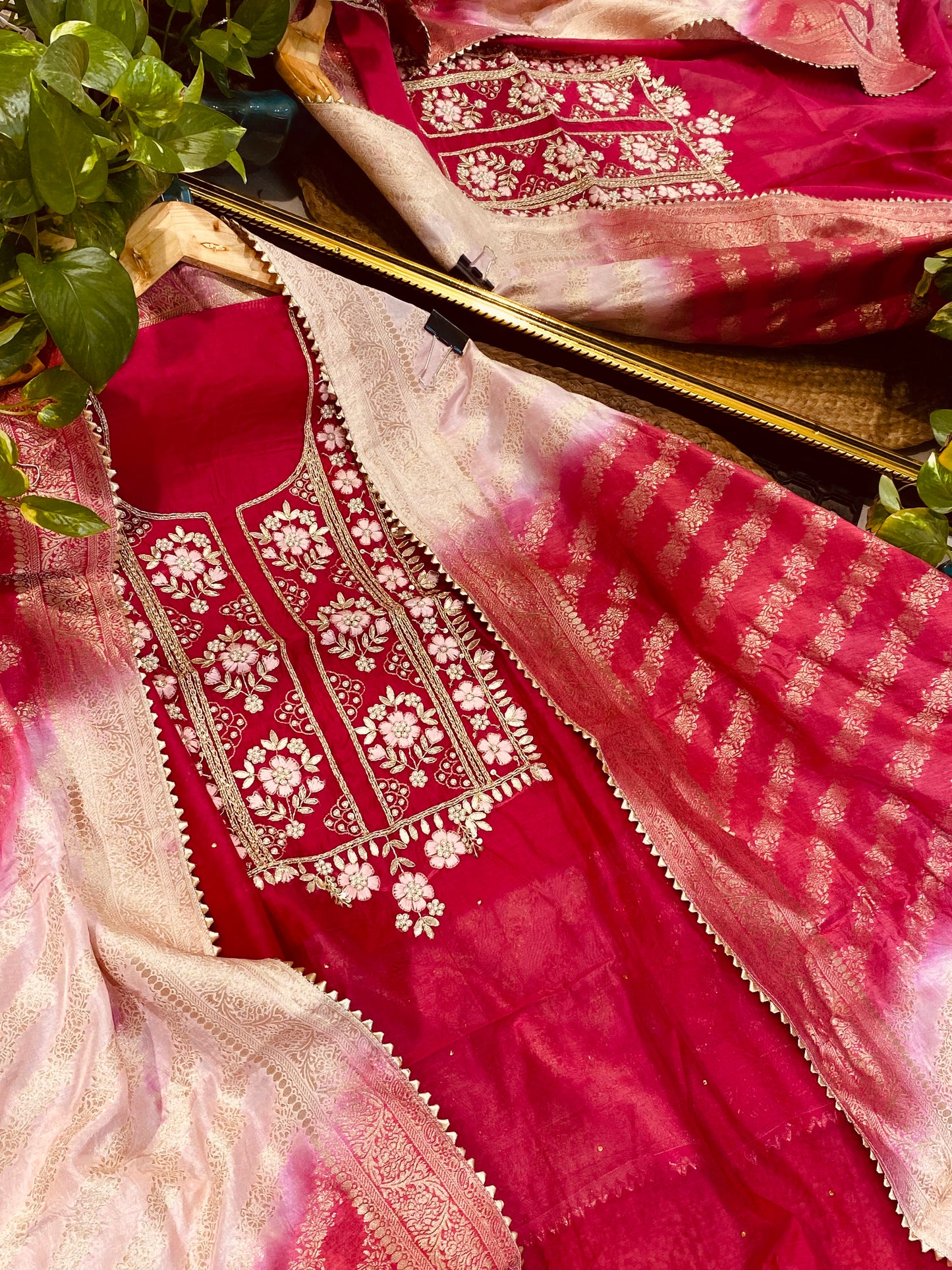 ATHARVA Hand Embroidery Salwar Kameez/Chanderi Ladies Suit/Banarsi Silk Dupatta/Stones/Custom Stitch Unstitch/Embroidery Potli/Gift/CH16766