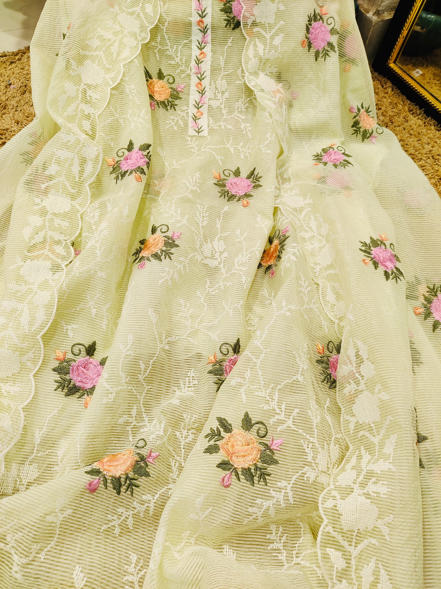 PURE MUL CHANDERI 70 GRAMS PAKISTANI SUIT with Cross Stitch EMBROIDERY CHO00158