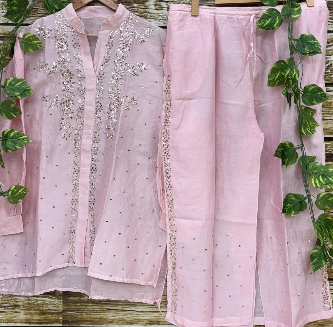 Atharva Heritage /Semi Stitched Co-ord Set/ Pure Handloom Chanderi Silk 70 Grams / Hand Embroidered Mukaish Badla Work CHM001