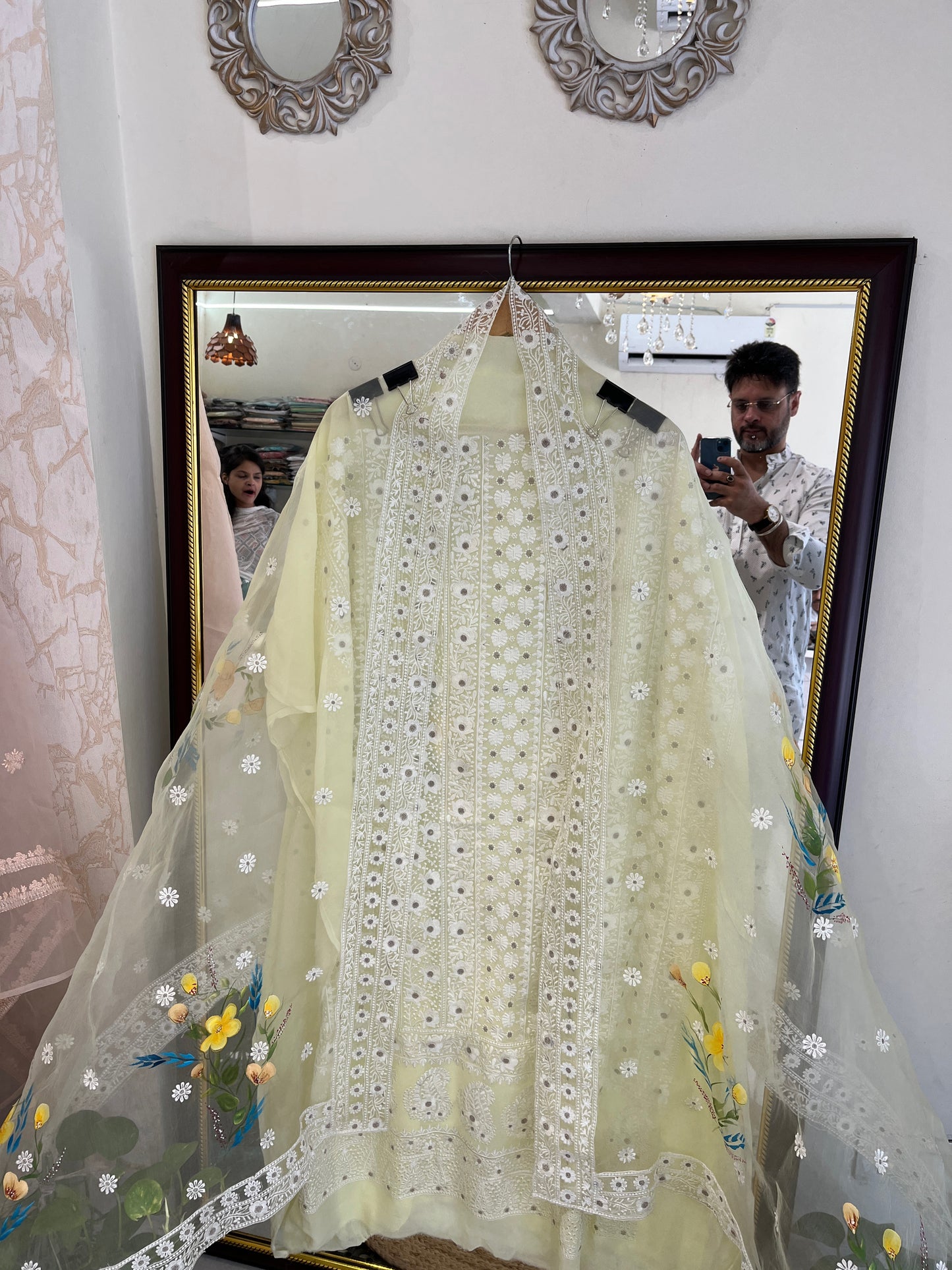 ATHARVA Hand Embroidery Salwar Kameez/Georgette/yellow/hand painted / lucknowi Emb/Custom Stitch/Churidar/Anarkali/Plazo/GE9098