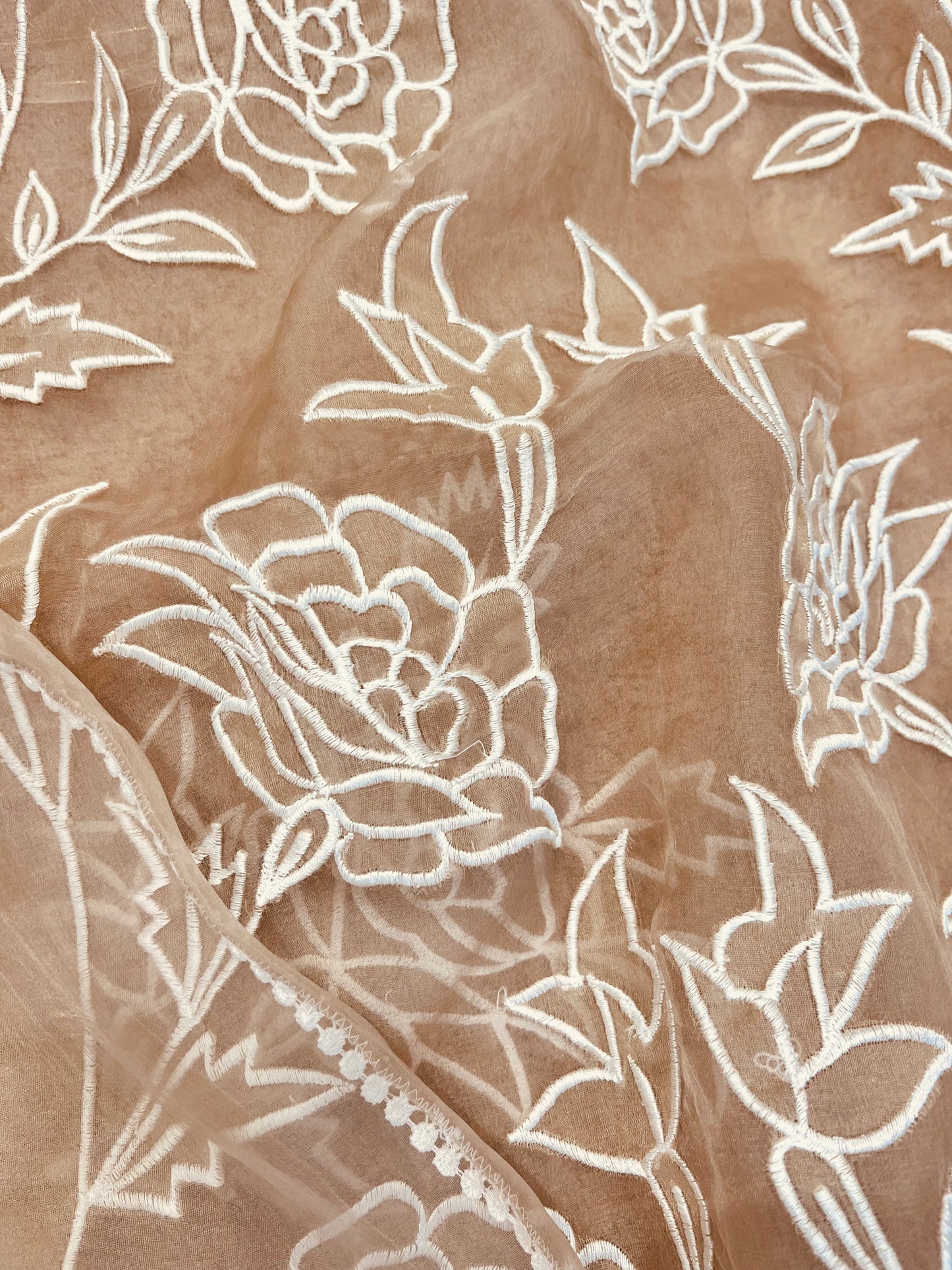 Atharva Heritage SHEER LUXURY PURE SILK ORGANZA APPLIQUE Unstitched SUIT SHEER001(Brown)