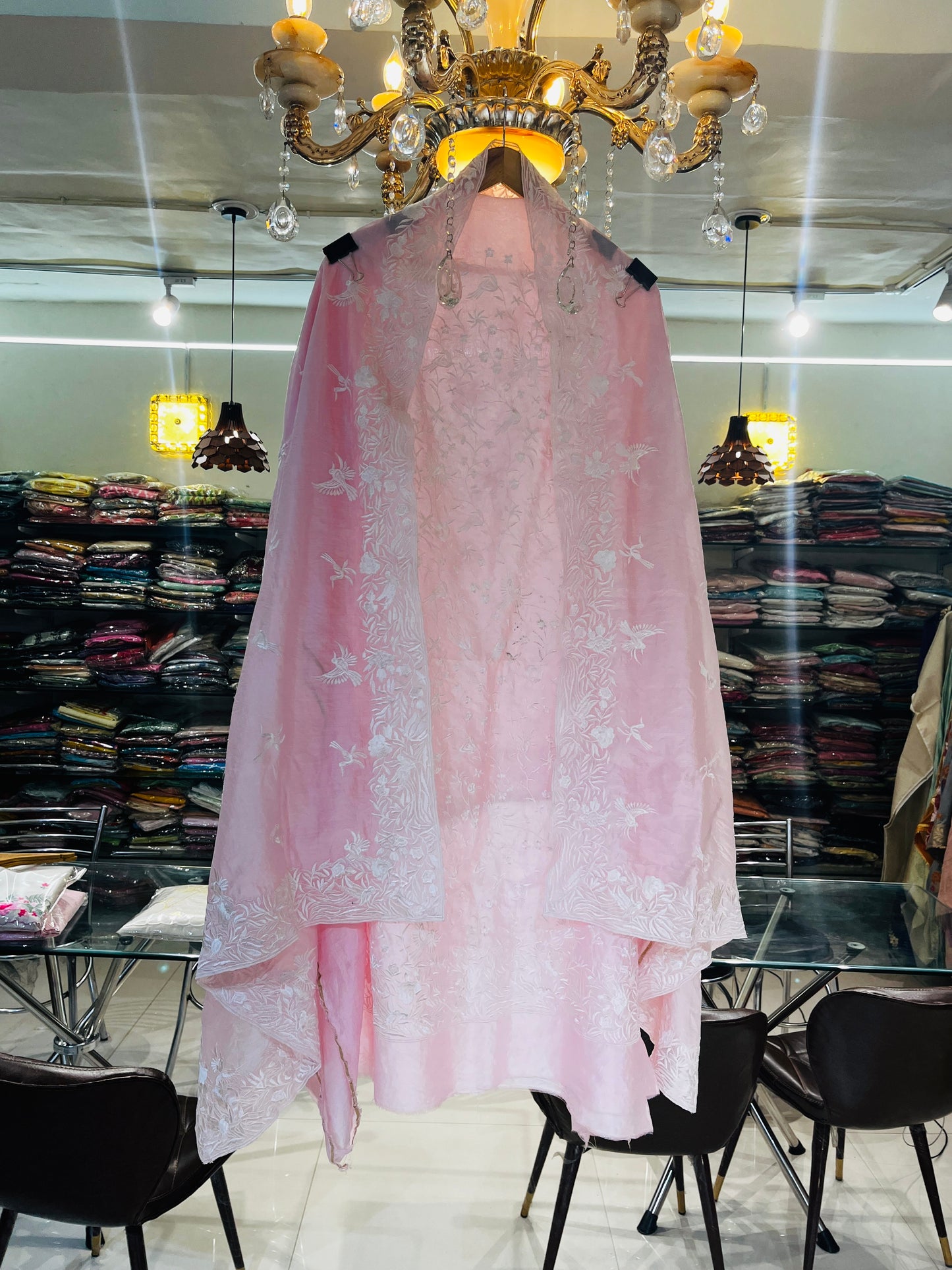 PURE MUL CHANDERI SILK PARSI GARA SUIT MCH0015 (B) Powder Pink