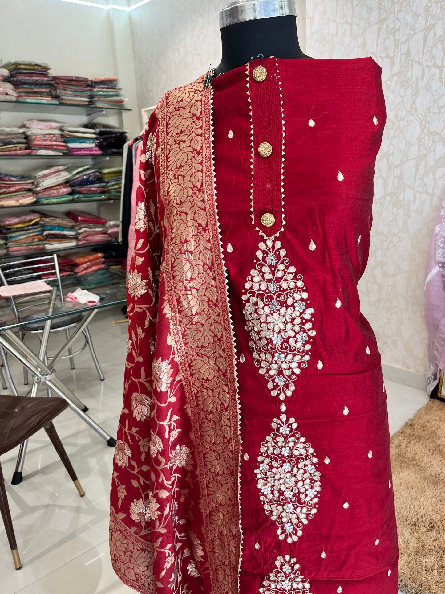 ATHARVA HERITAGE Hand Embroidery Salwar Kameez/Chanderi Silk 70 Grams/Banarsi Silk Dupatta/Stones/CH16779