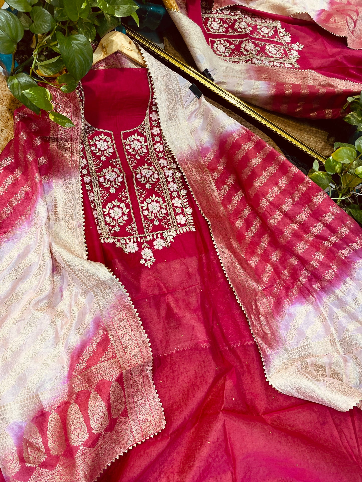 ATHARVA Hand Embroidery Salwar Kameez/Chanderi Ladies Suit/Banarsi Silk Dupatta/Stones/Custom Stitch Unstitch/Embroidery Potli/Gift/CH16766