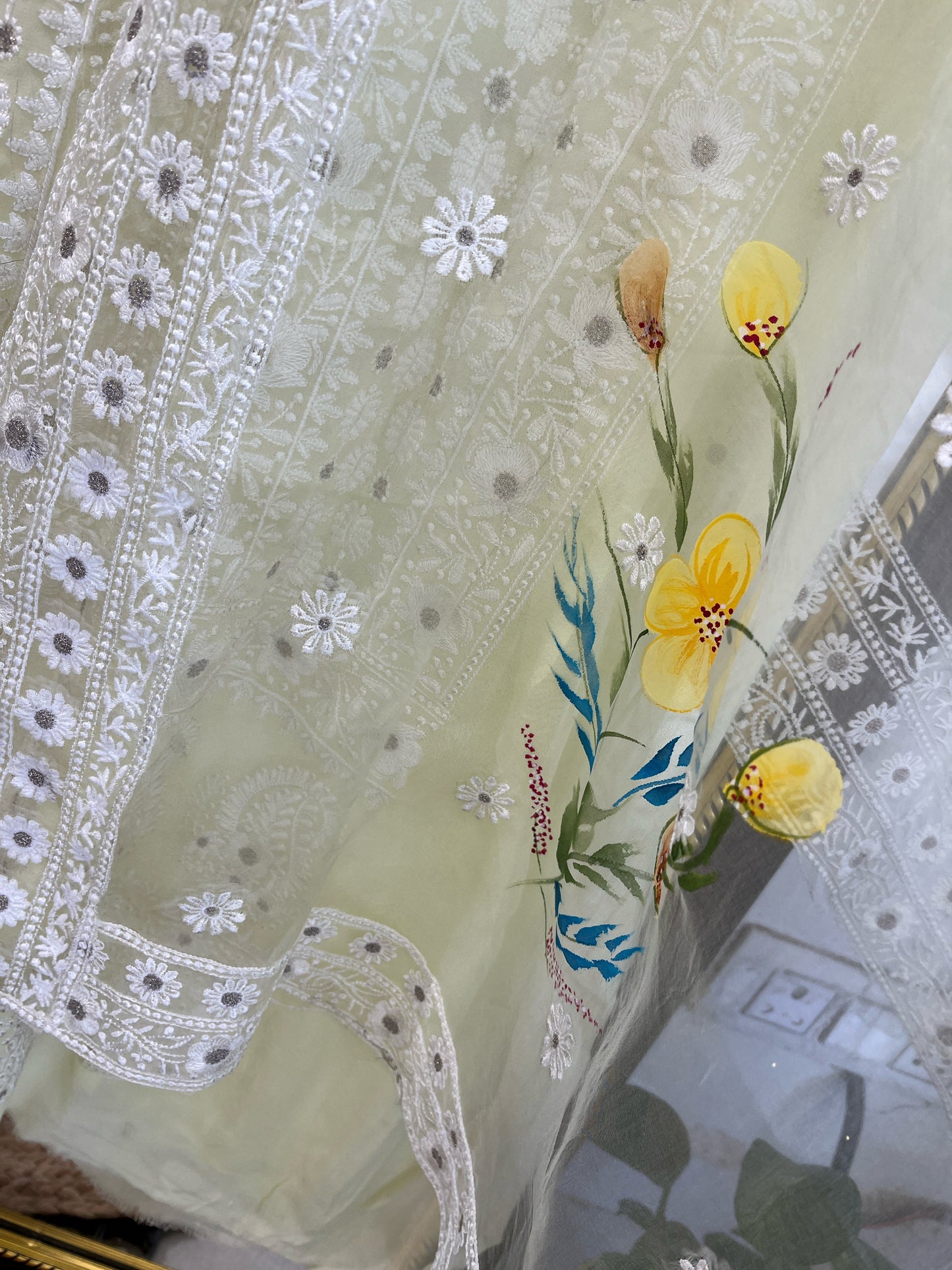 ATHARVA Hand Embroidery Salwar Kameez/Georgette/yellow/hand painted / lucknowi Emb/Custom Stitch/Churidar/Anarkali/Plazo/GE9098