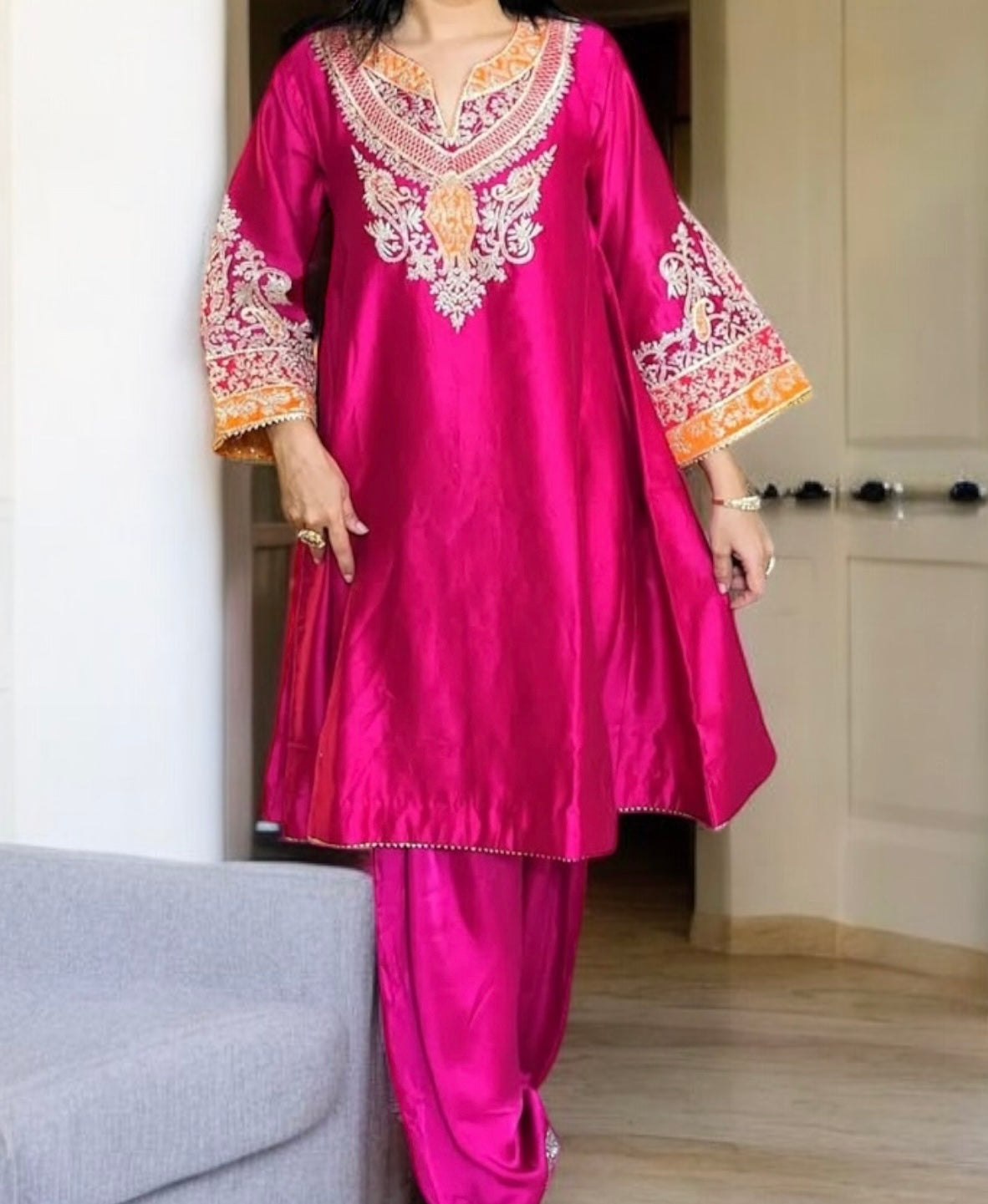 Atharva Heritage Pure Chanderi silk 80 Grams A-Line Coord Set PRP0010