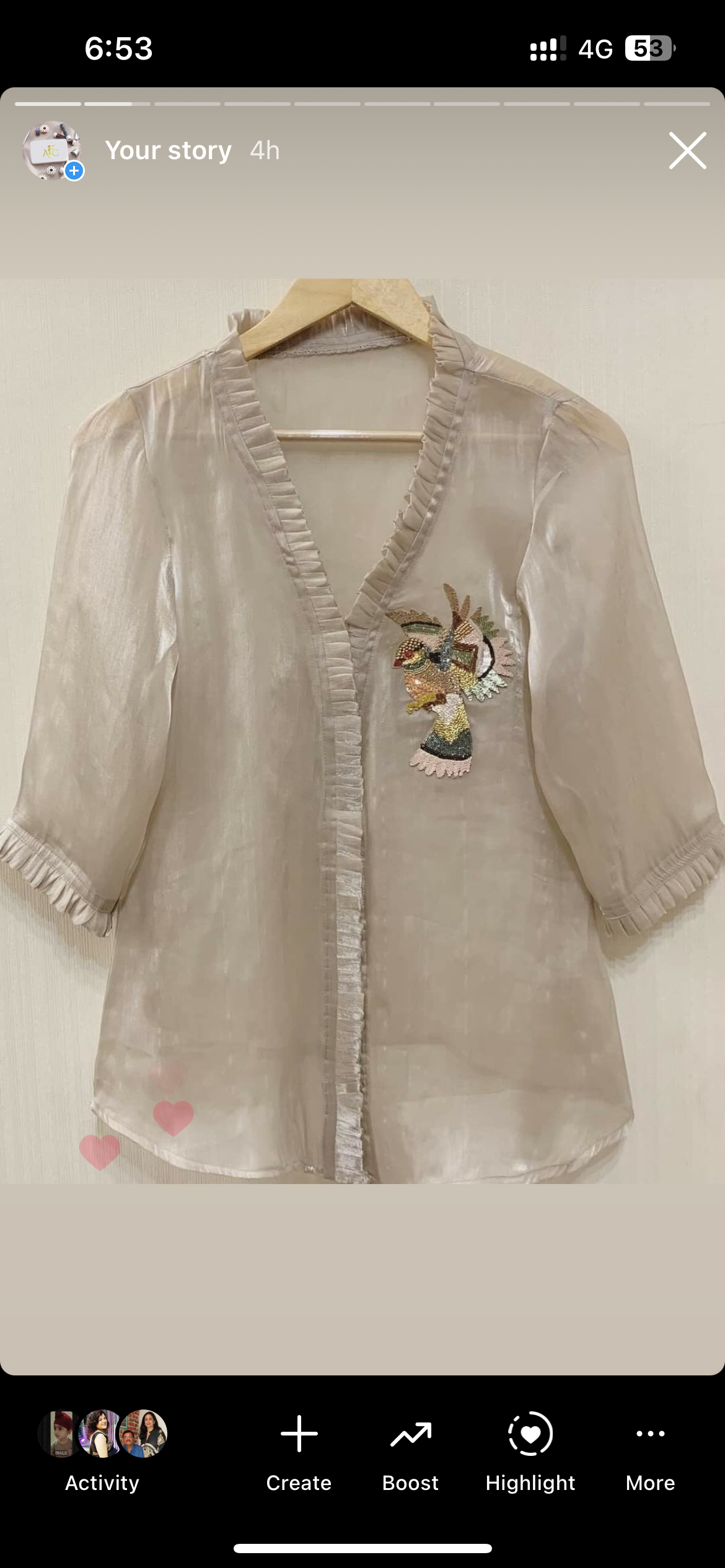 Sheer Luxury Silk Organza Hand Embroidery Top SLT004
