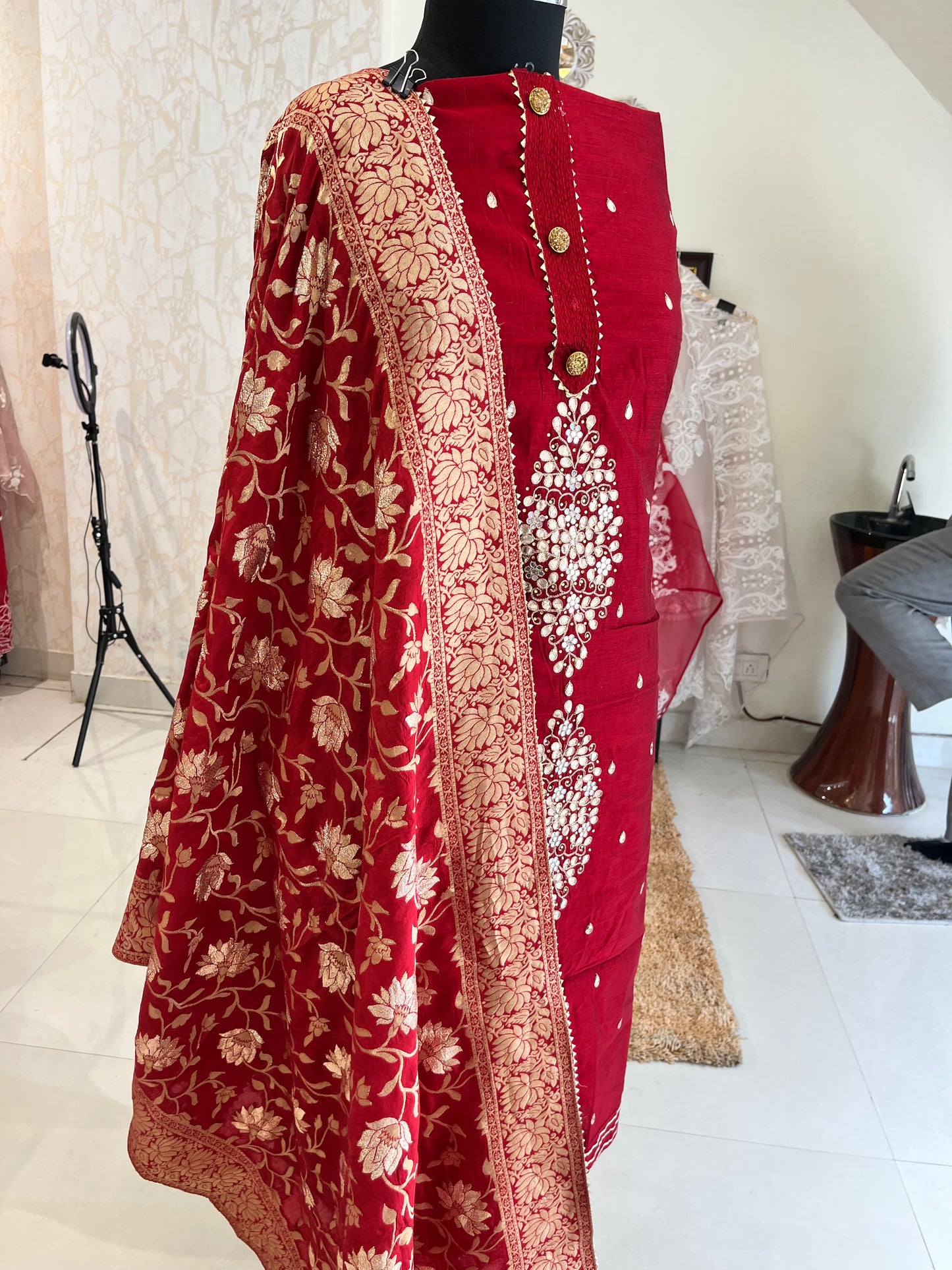 ATHARVA HERITAGE Hand Embroidery Salwar Kameez/Chanderi Silk 70 Grams/Banarsi Silk Dupatta/Stones/CH16779