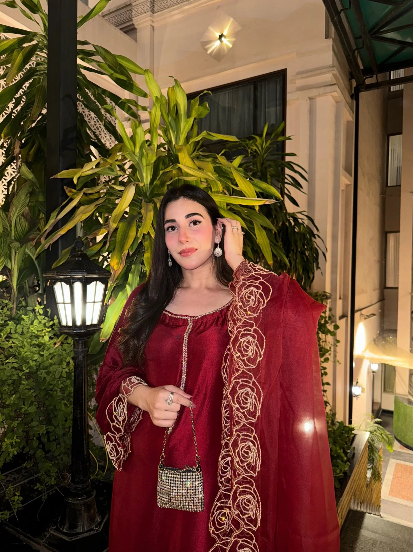 Atharva Luxe – Pure Silk Luxury Kurta Set with Handcrafted Ghera Sleeves & Organza Dupatta PSH0068-MR