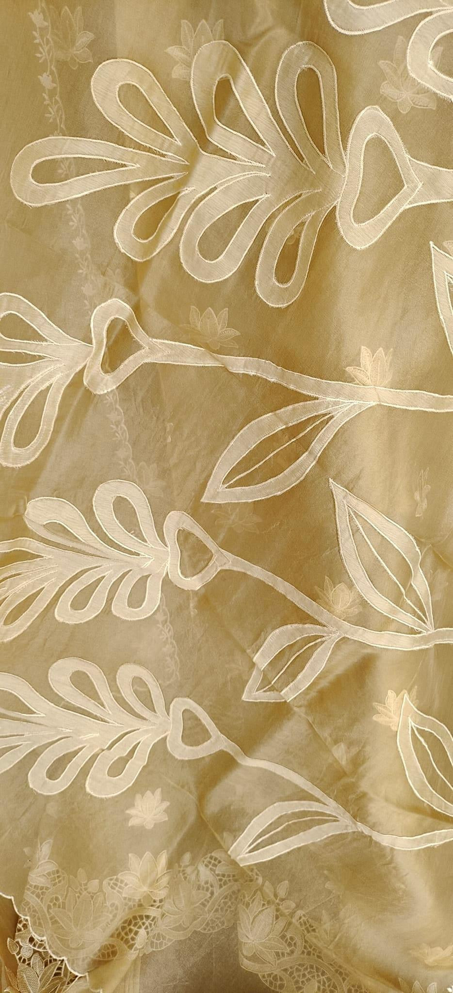 ATHARVA HERITAGE/ SHEER LUXURY PURE SILK ORGANZA APPLIQUE SUIT SHEER0011YELLOW