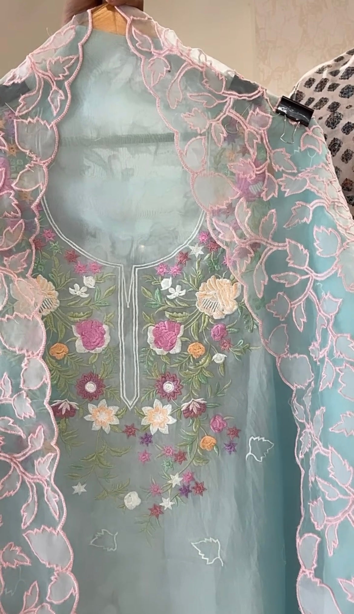 SHEER LUXURY PURE SILK ORGANZA PARSI APPLIQUE SUIT SHEER0030(E)
