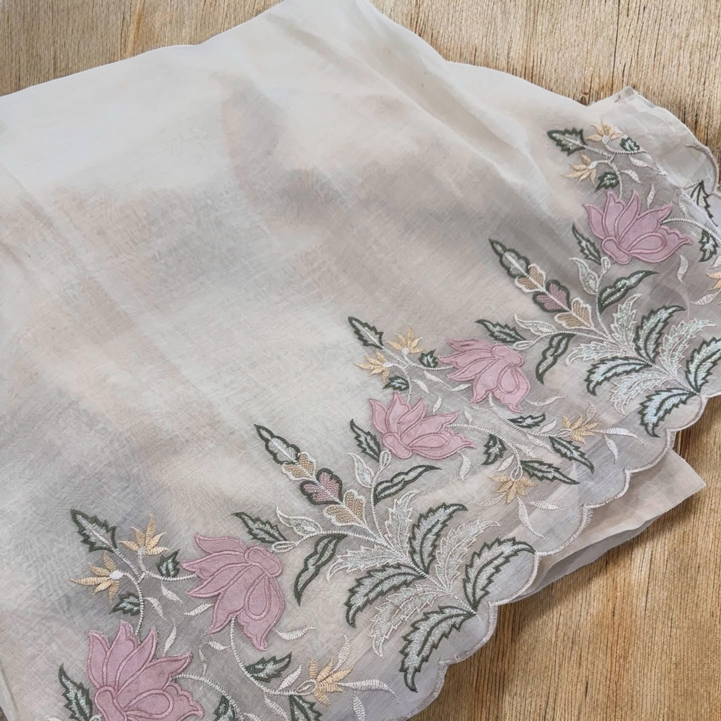 Atharva Heritage PURE CHANDERI SILK Hand Applique and Thread Embroidered SUIT MCH0086P Pink