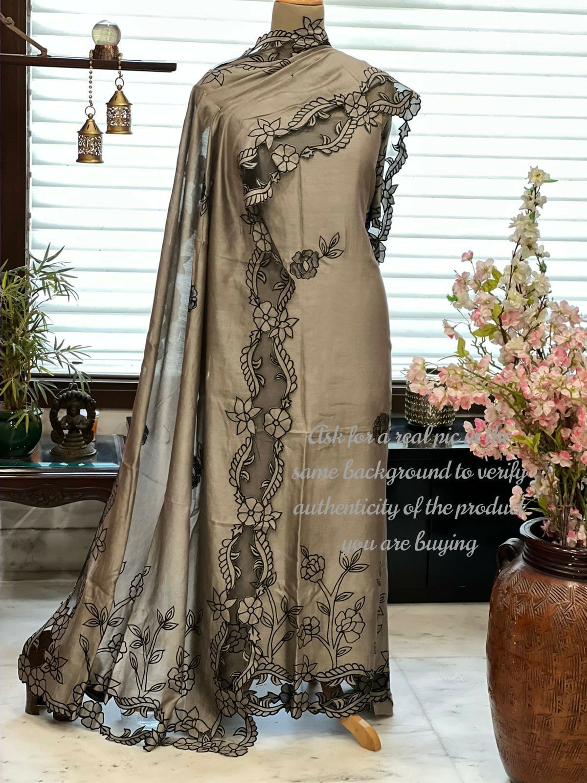 ATHARVA Hand Embroidery Salwar Kameez/Chanderi Cut-Work Shirt & Dupatta/Santoon Bottom/Custom Stitch Unstitch/Plazo/Pant/CUT8029