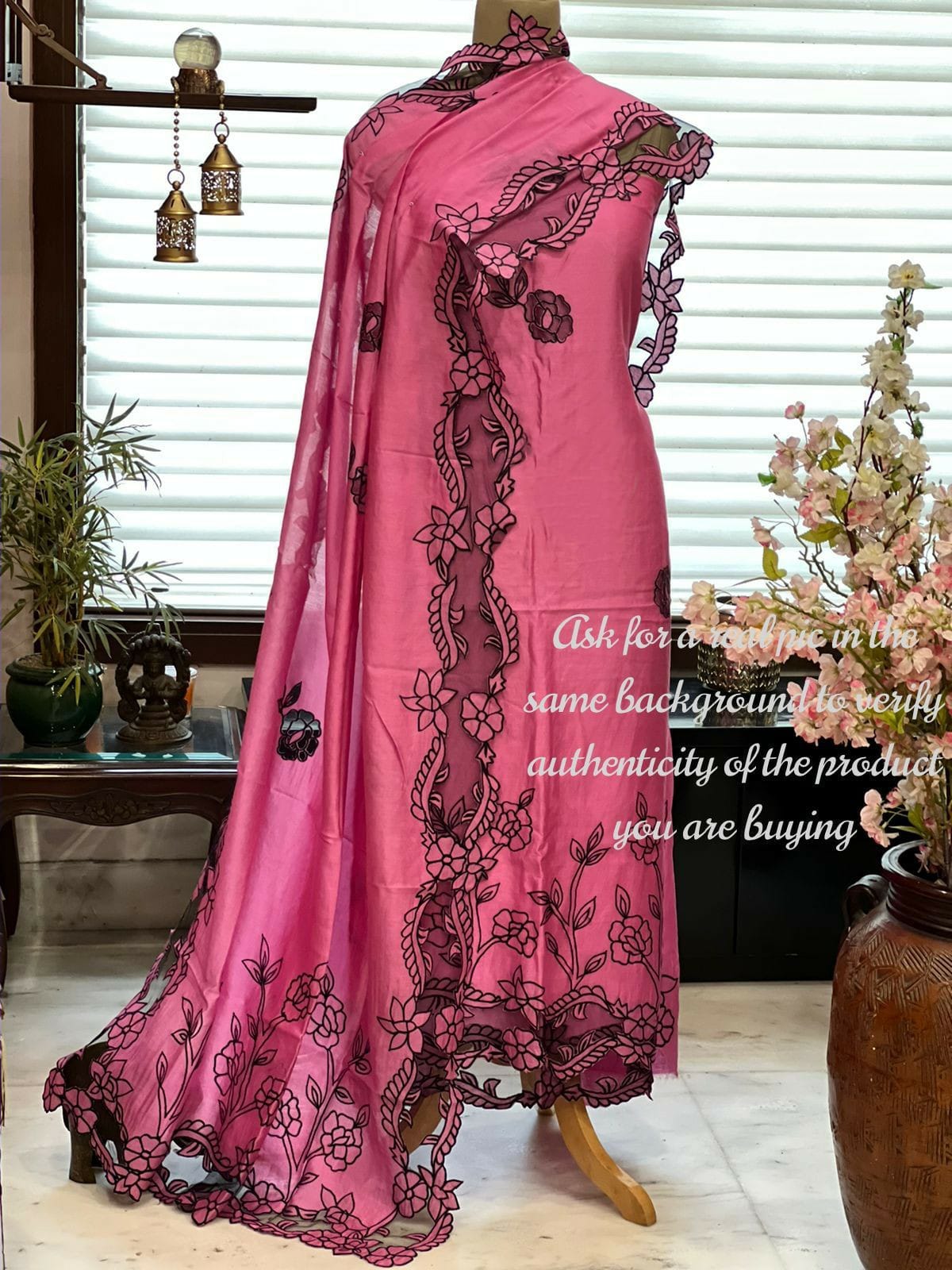 ATHARVA Hand Embroidery Salwar Kameez/Chanderi Cut-Work Shirt & Dupatta/Santoon Bottom/Custom Stitch Unstitch/Plazo/Pant/CUT8029