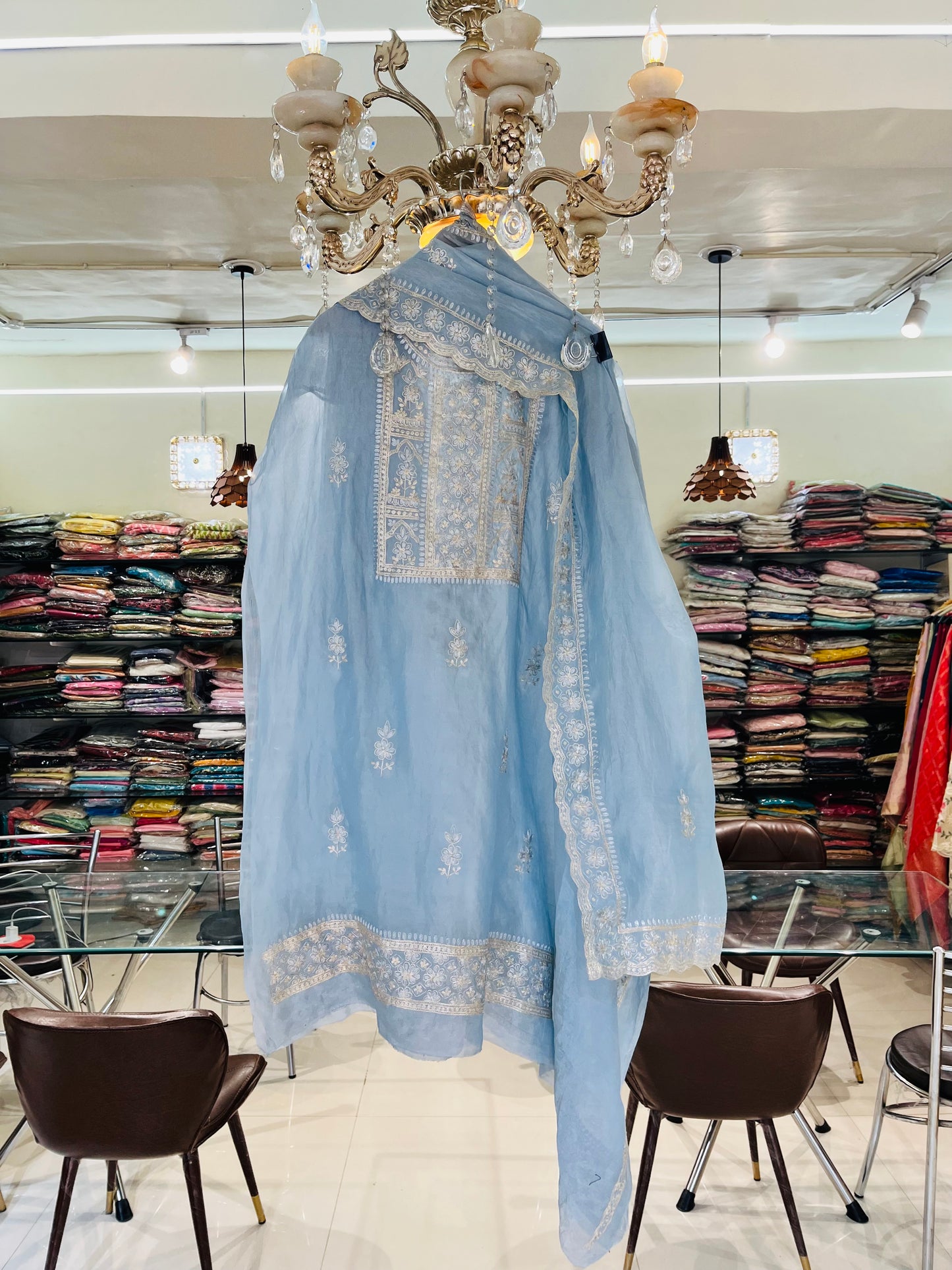Atharva Heritage Husn ICE BLUE Handwoven TISSUE INTRICATELY HAND WOVEN /MAHARANI LUXURY TISSUE SILK SUIT MTC0025(Blue)