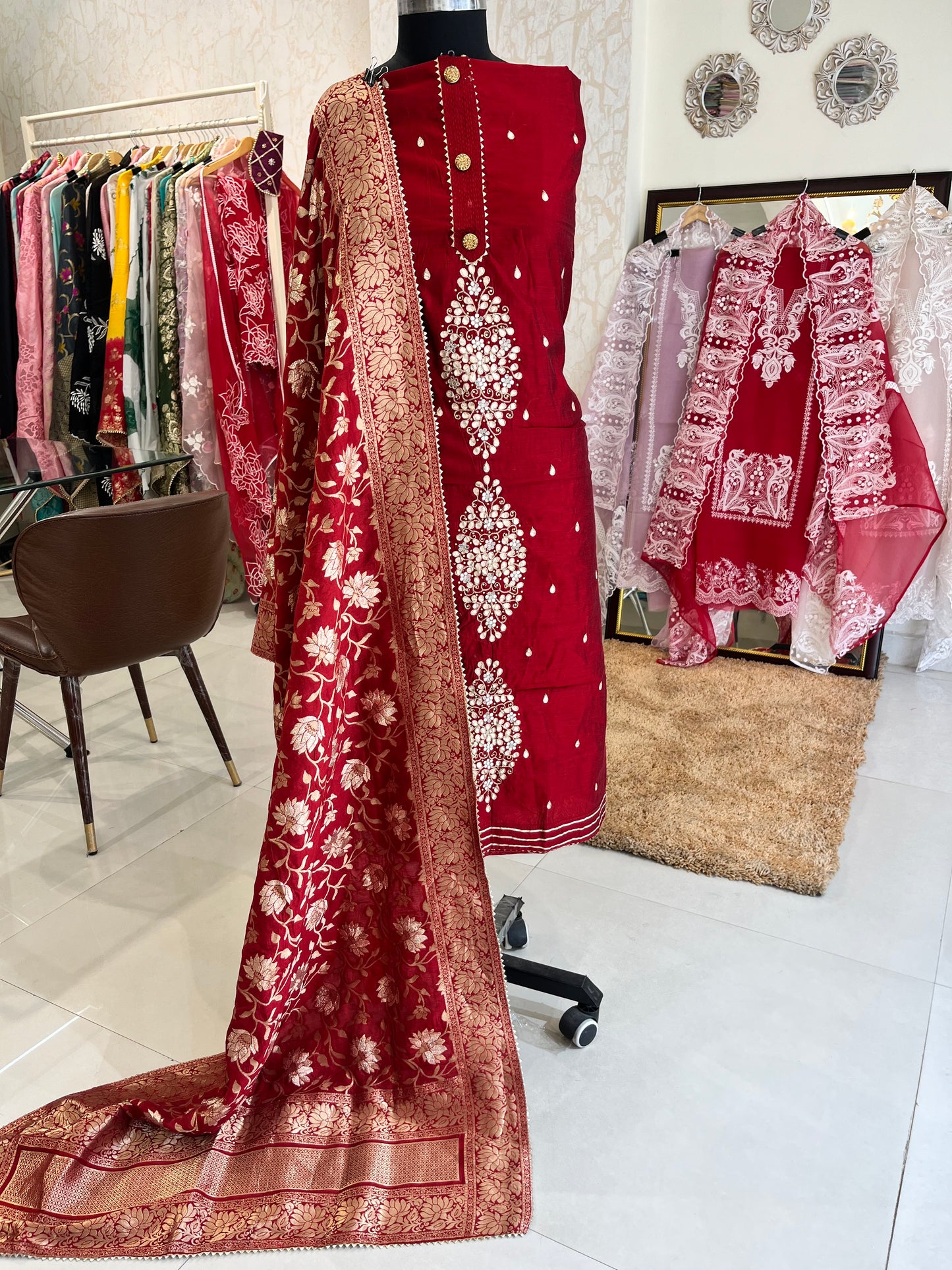 ATHARVA HERITAGE Hand Embroidery Salwar Kameez/Chanderi Silk 70 Grams/Banarsi Silk Dupatta/Stones/CH16779