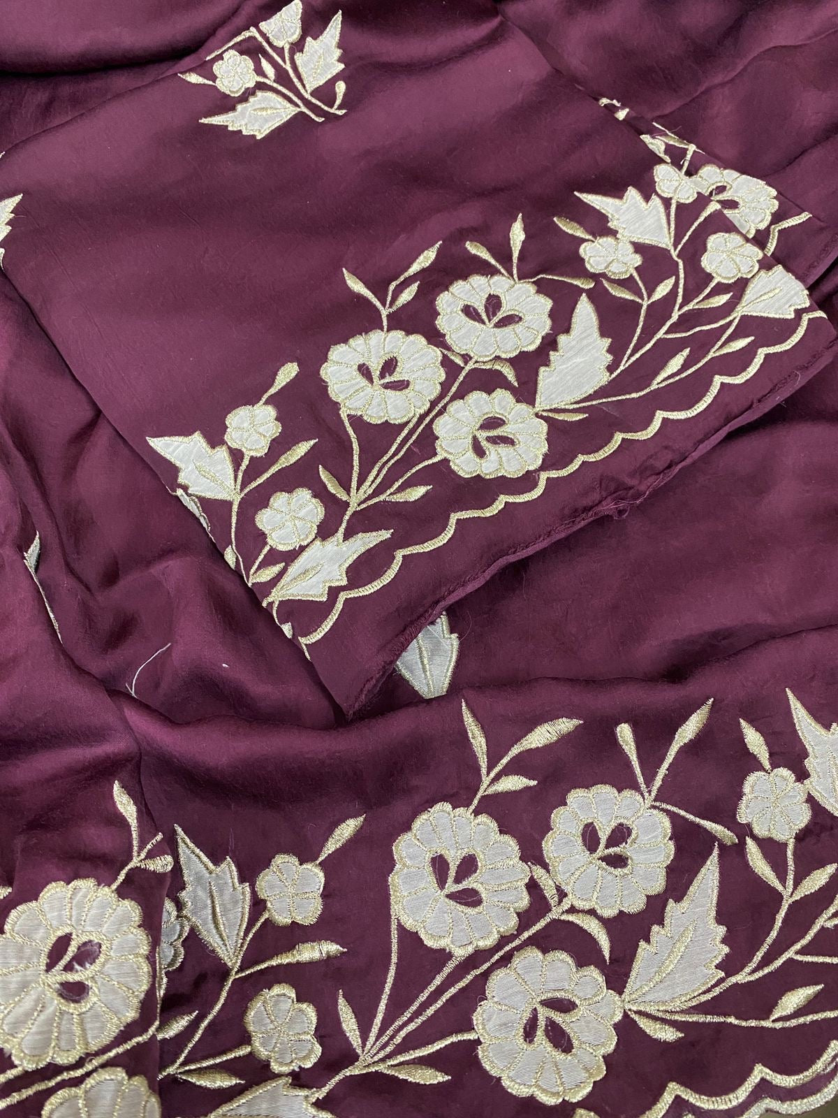 ATHARVA Hand Embroidery Salwar Kameez/Chanderi Cut-Work Shirt & Dupatta/Chanderi Bottom/Custom Stitch Unstitch/Plazo/Pant/ CUT8031