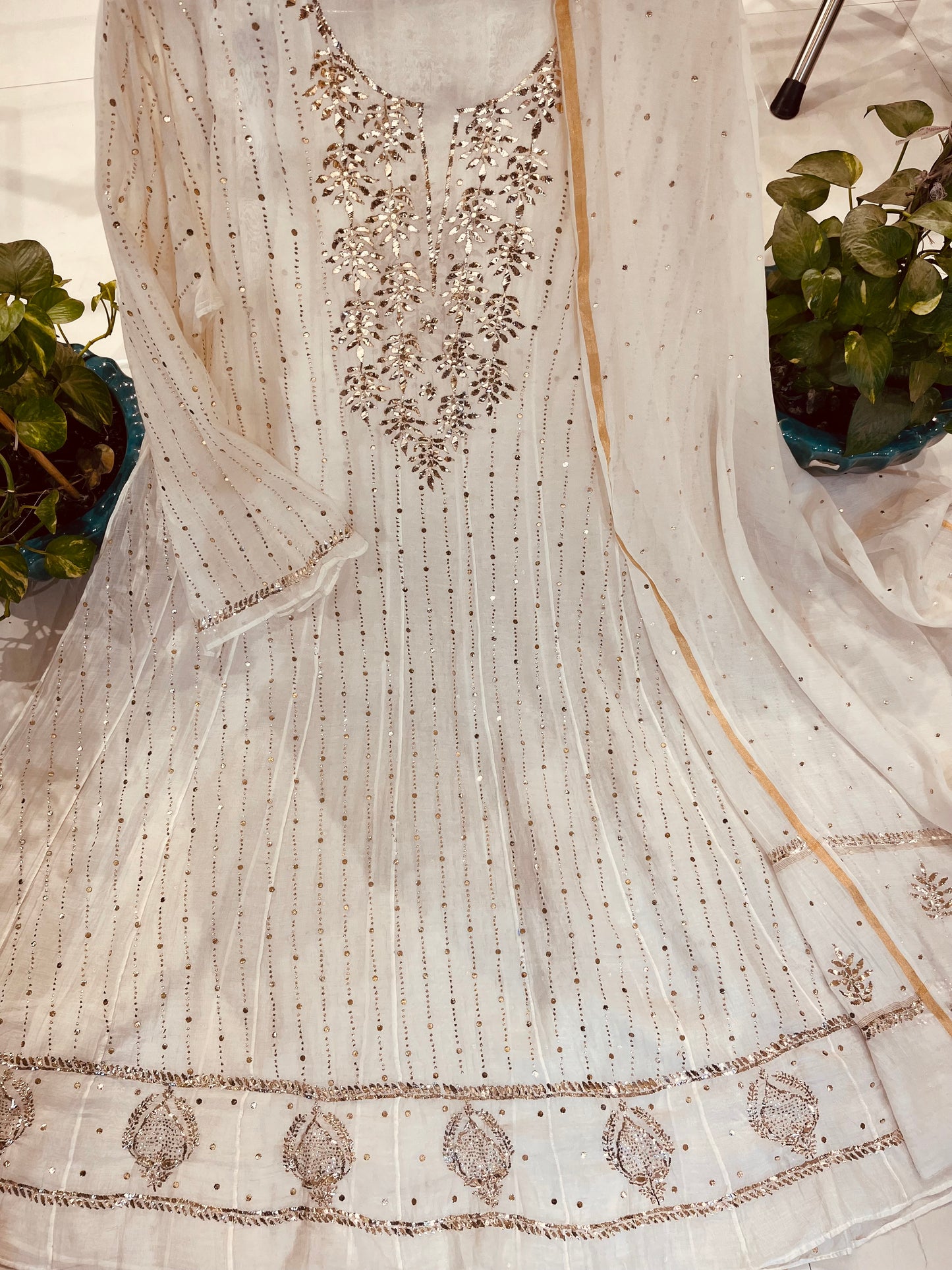 Anarkali Pure Mul Chanderi DYEABLE /Premium Lucknowi Collection MMA001